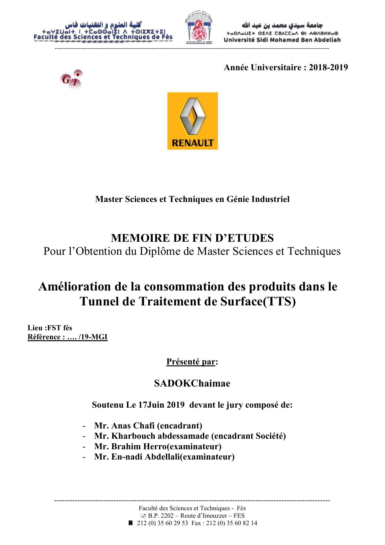 Amélioration de la consommation des produits dans le Tunnel de Traitement de Surface(TTS)