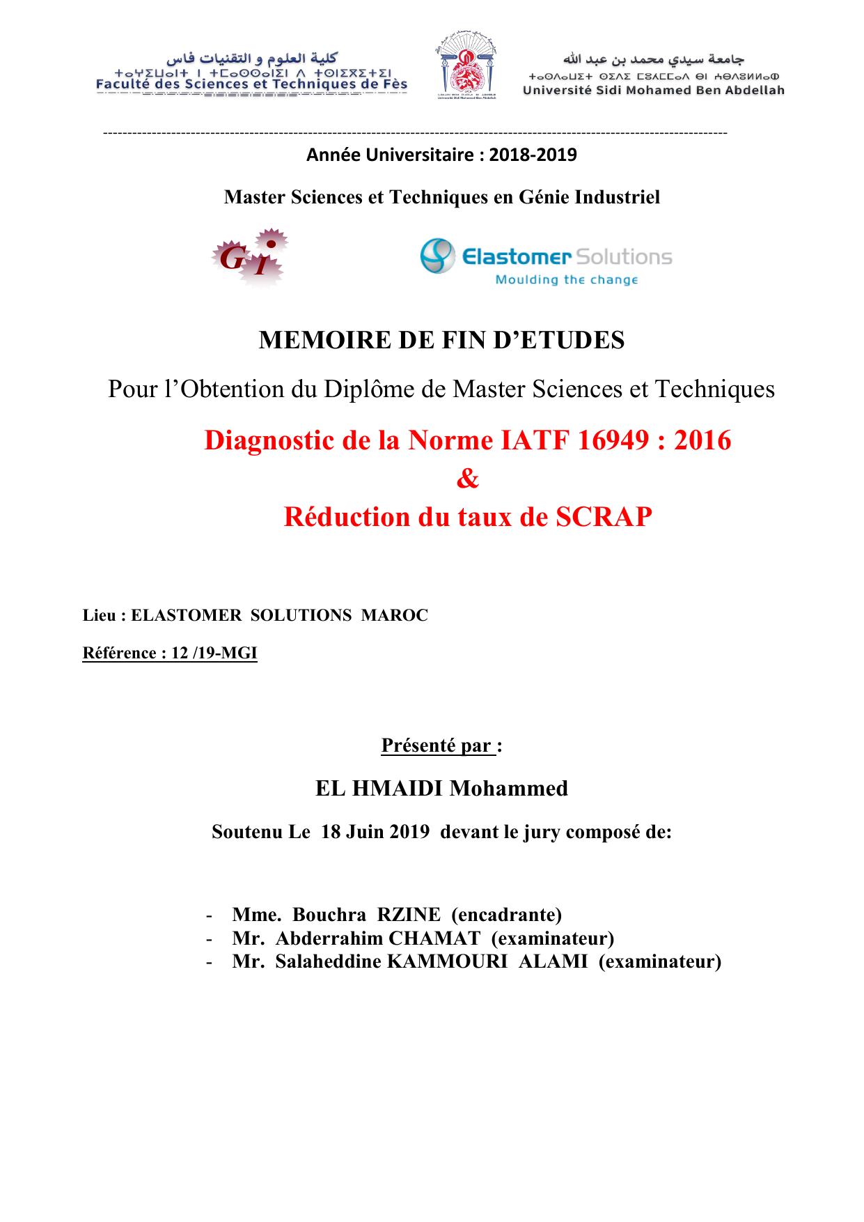 Diagnostic de la Norme IATF 16949 : 2016 & Réduction du taux de SCRAP