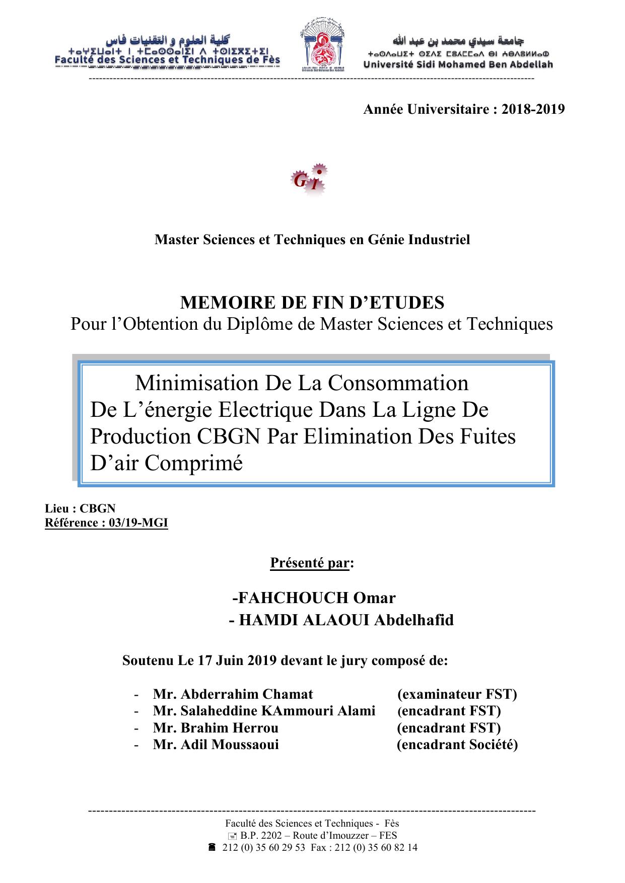 Minimisation De La Consommation De L’énergie Electrique Dans La Ligne De Production CBGN Par Elimination Des Fuites D’air Comprimé