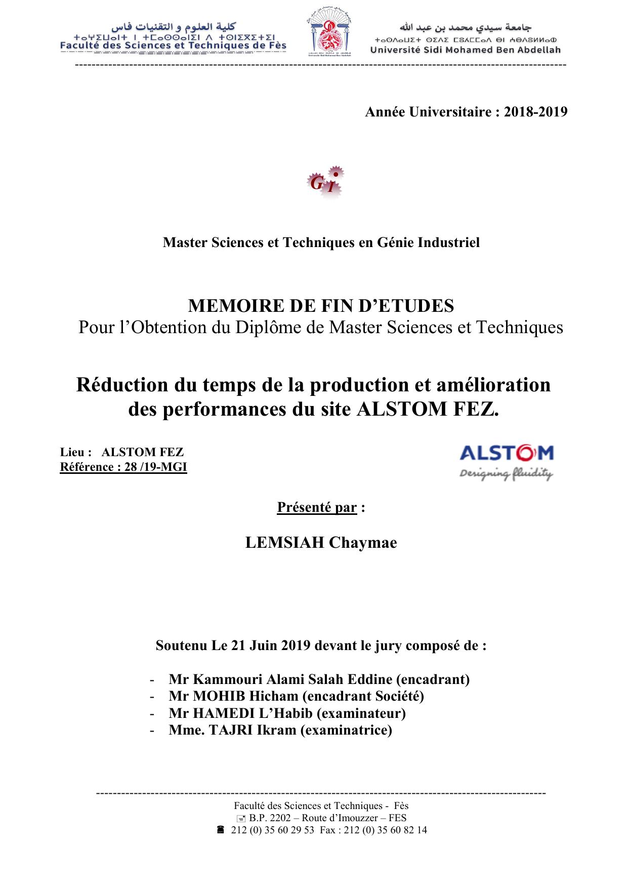 Réduction du temps de la production et amélioration des performances du site ALSTOM FEZ