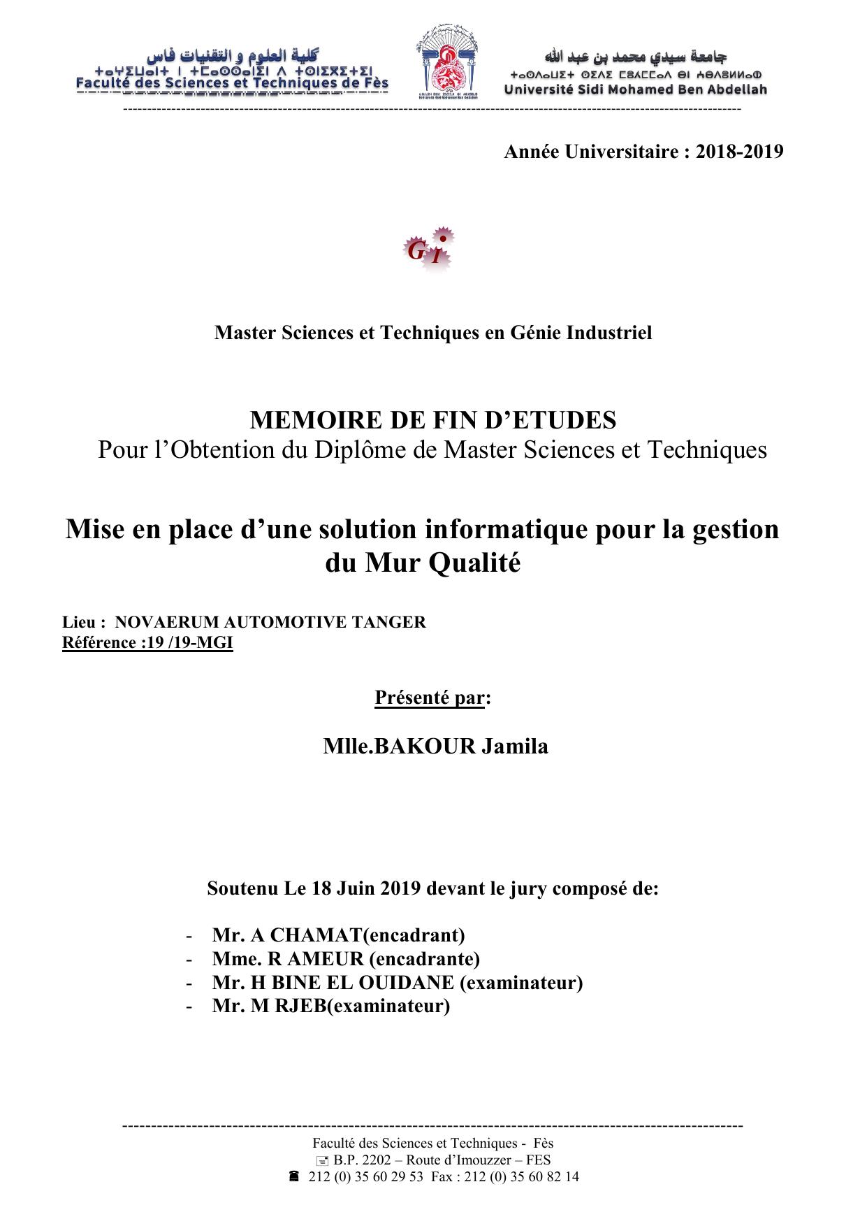 Mise en place d’une solution informatique pour la gestion du Mur Qualité