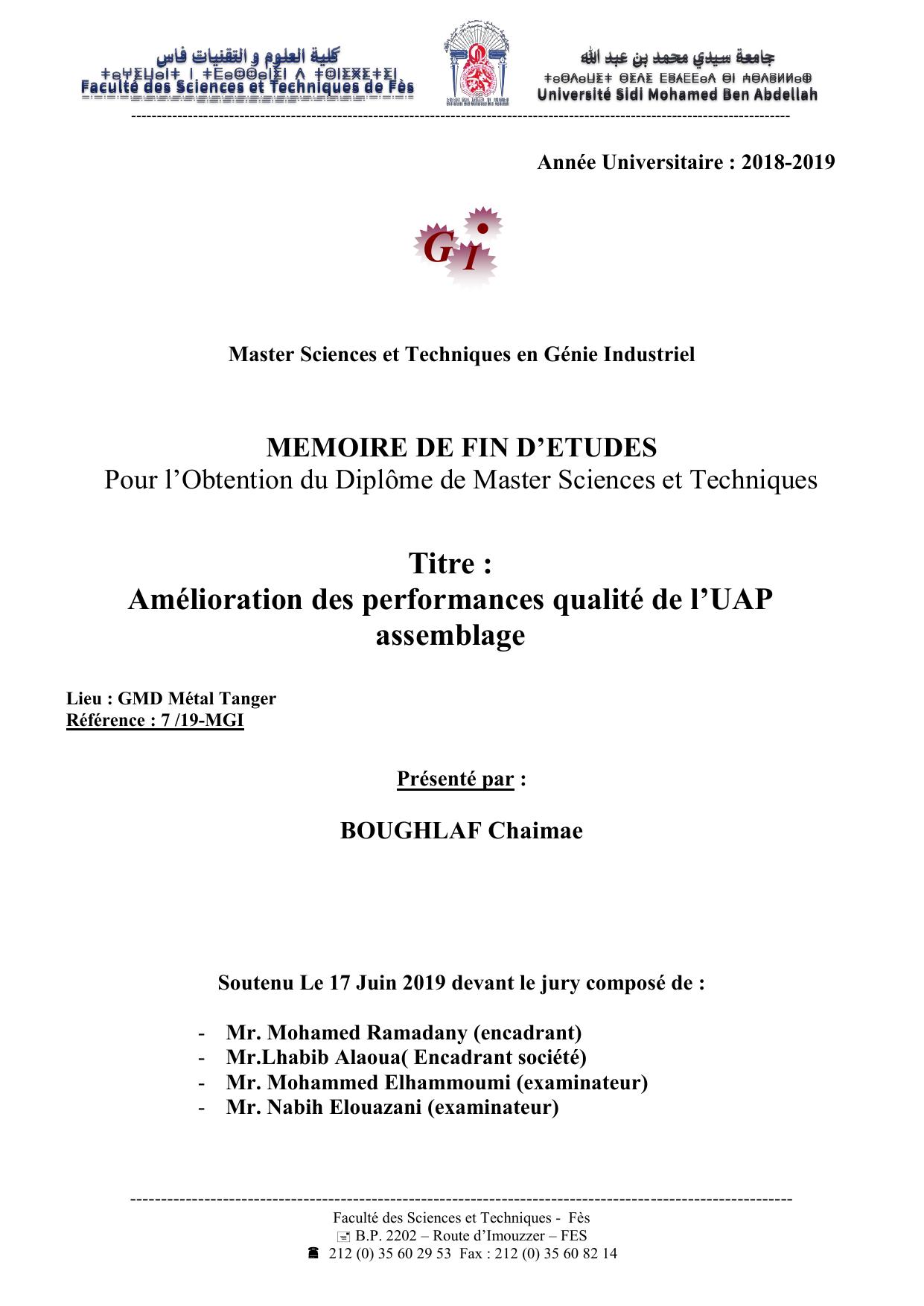 Amélioration des performances qualité de l’UAP assemblage