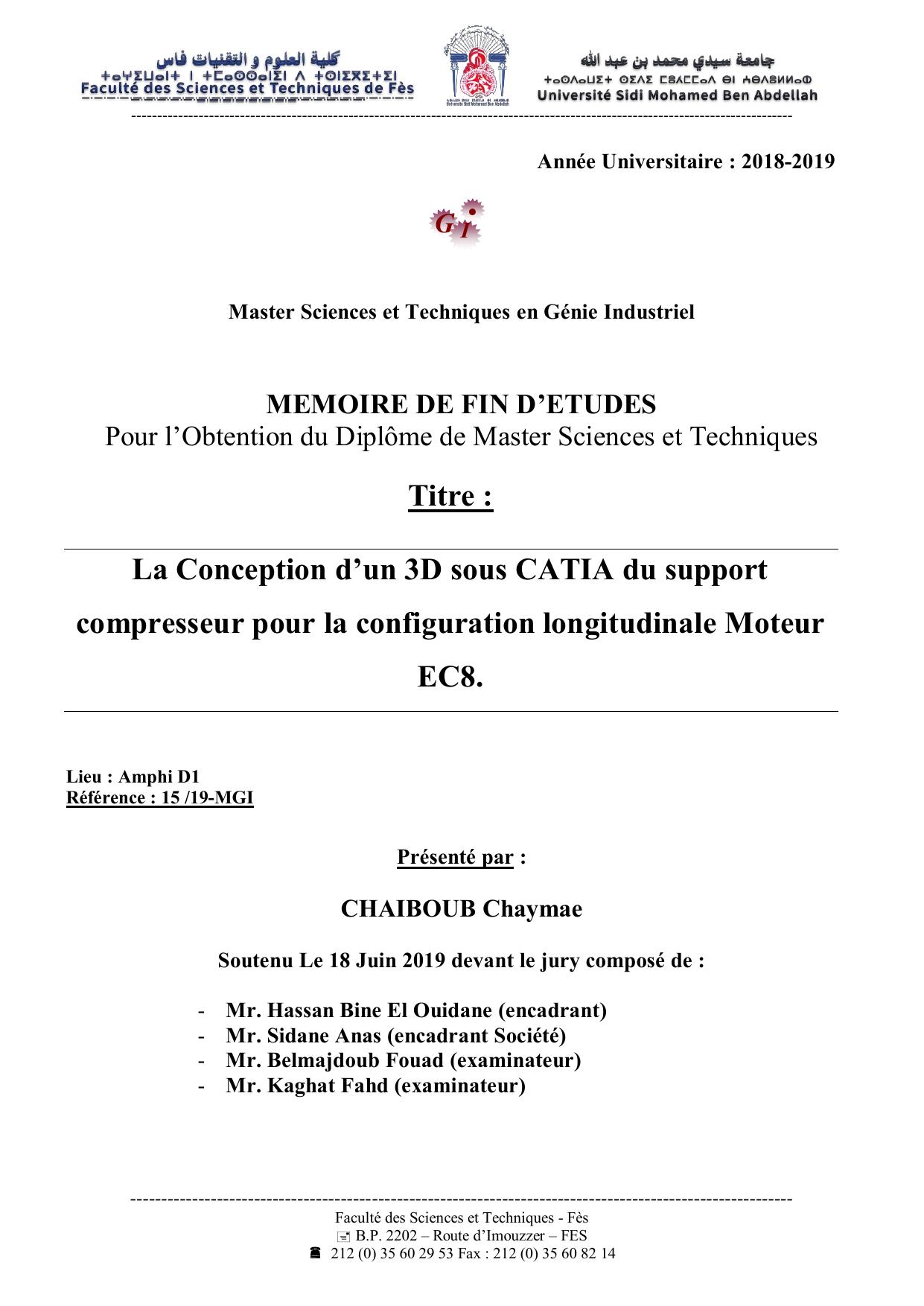 La Conception d’un 3D sous CATIA du support compresseur pour la configuration longitudinale Moteur EC8.