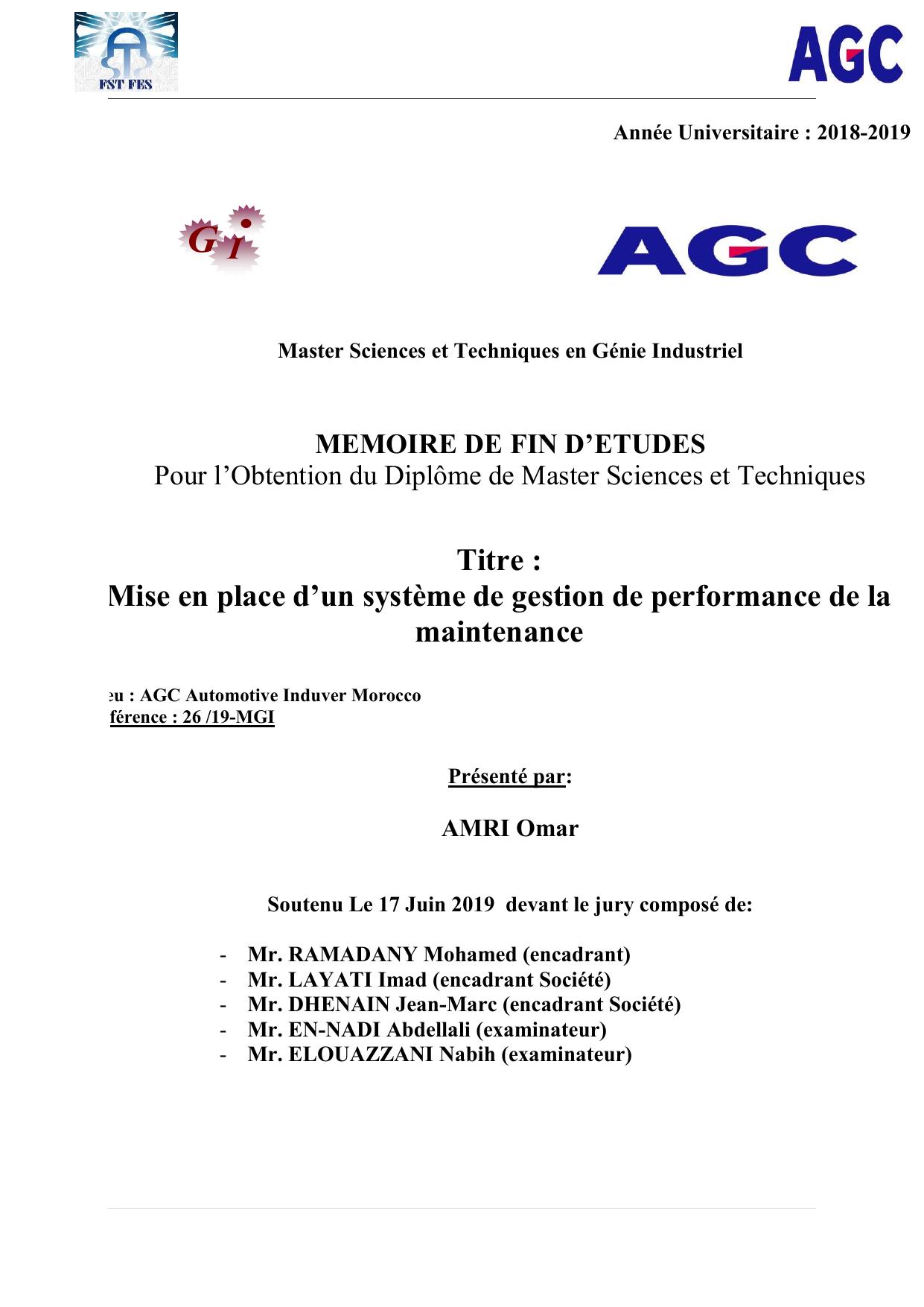 Mise en place d’un système de gestion de performance de la maintenance