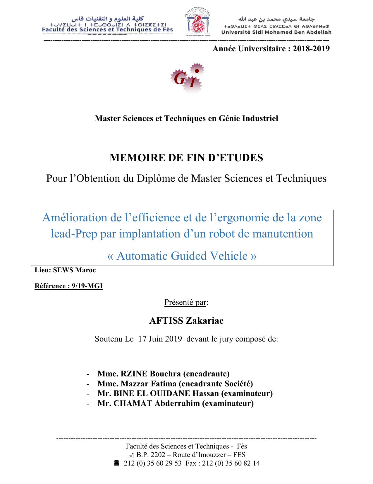 Amélioration de l’efficience et de l’ergonomie de la zone lead-Prep par implantation d’un robot de manutention « Automatic Guided Vehicle »