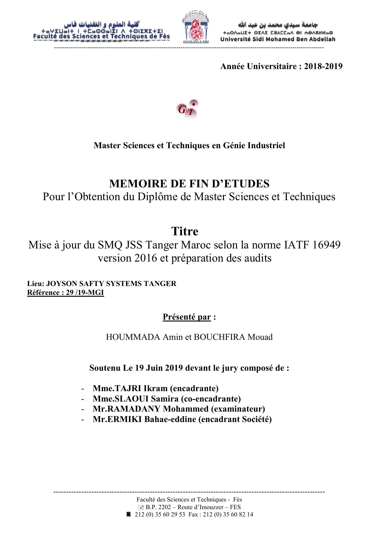 Mise à jour du SMQ JSS Tanger Maroc selon la norme IATF 16949 version 2016 et préparation des audits