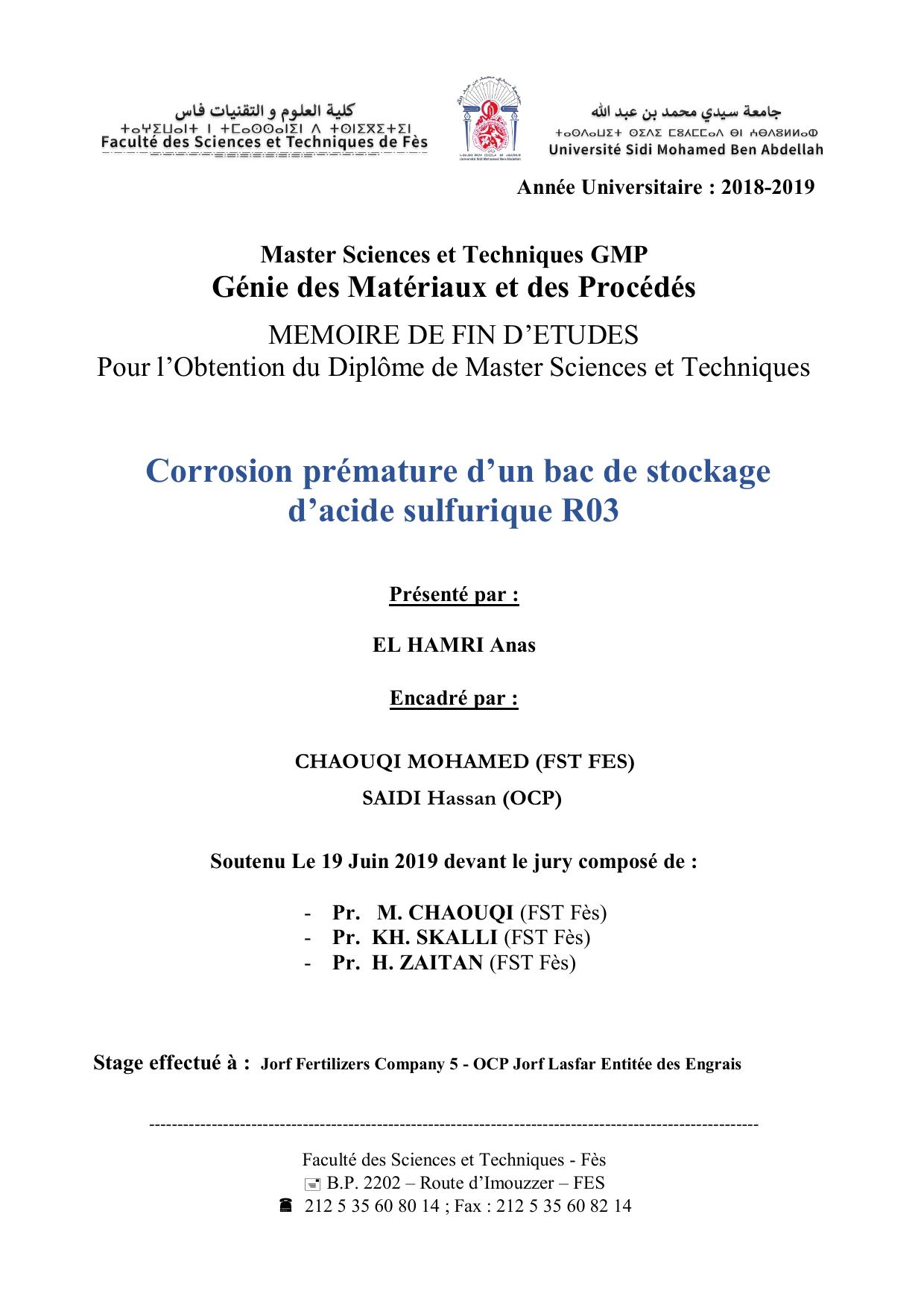 Corrosion prémature d’un bac de stockage d’acide sulfurique R03