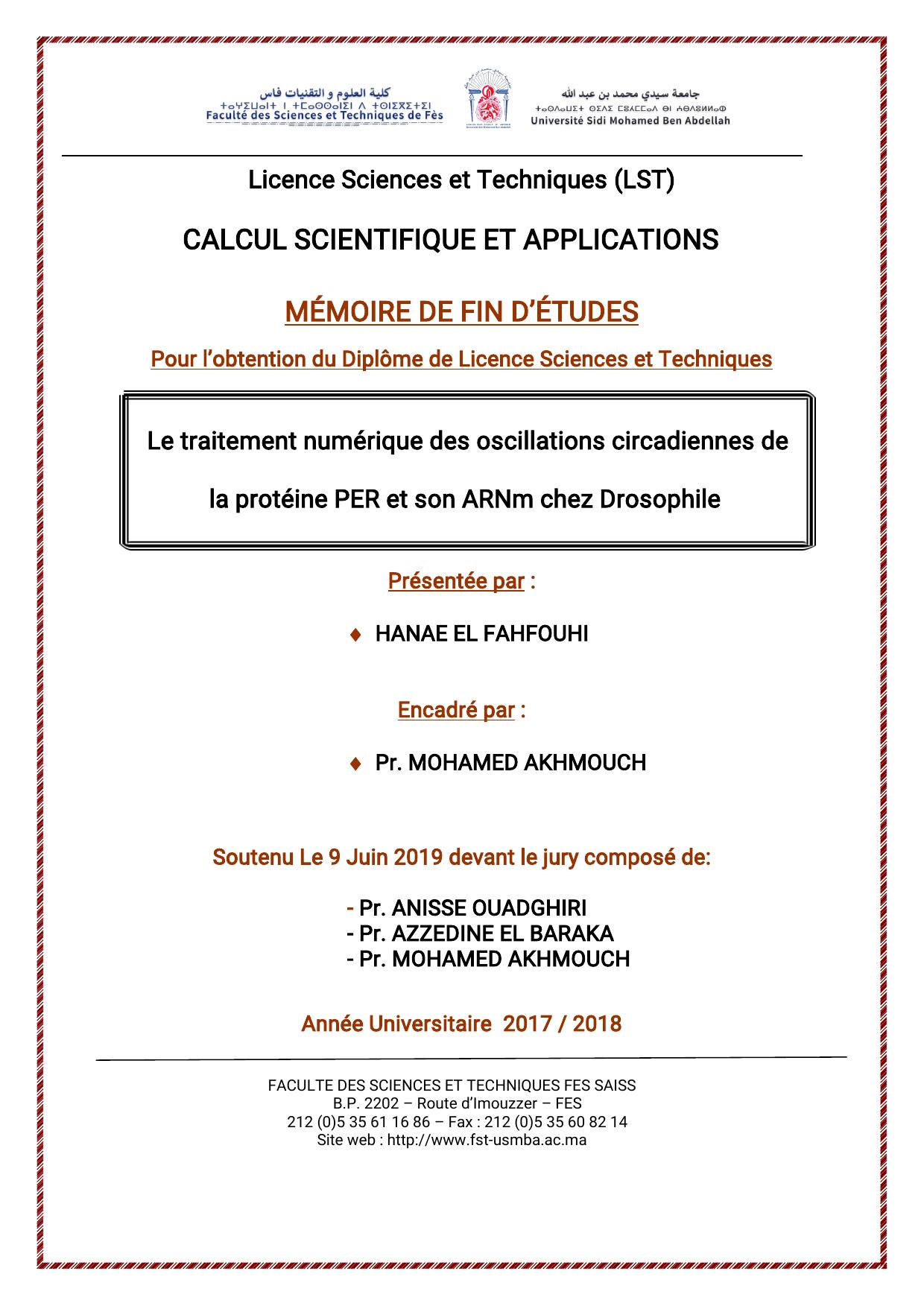 Le traitement numérique des oscillations circadiennes de la protéine PER et son ARNm chez Drosophil