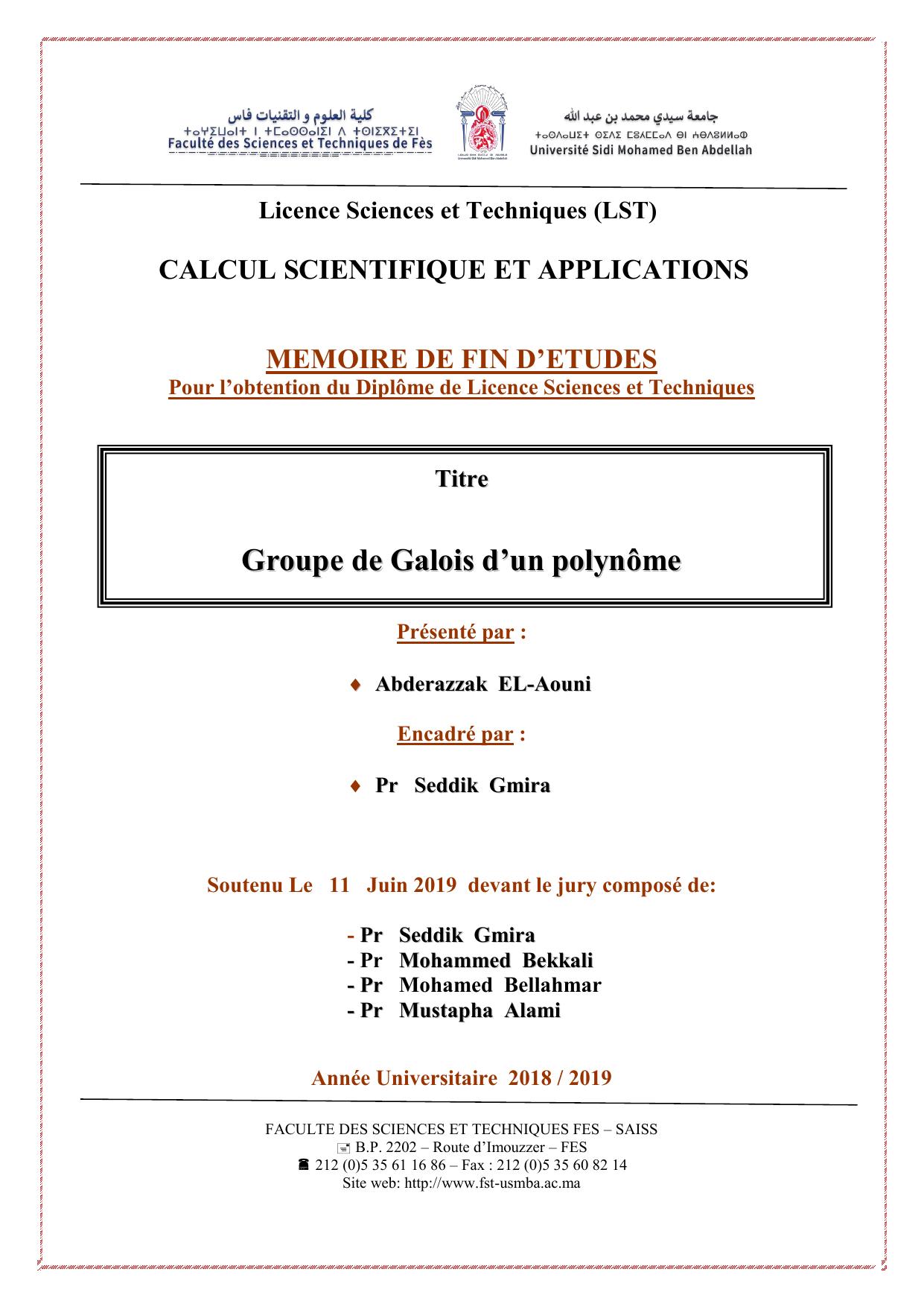 Groupe de Galois d’’un polynôme