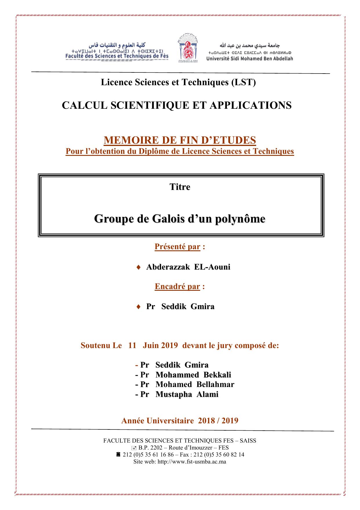 Groupe de Galois d’’un polynôme