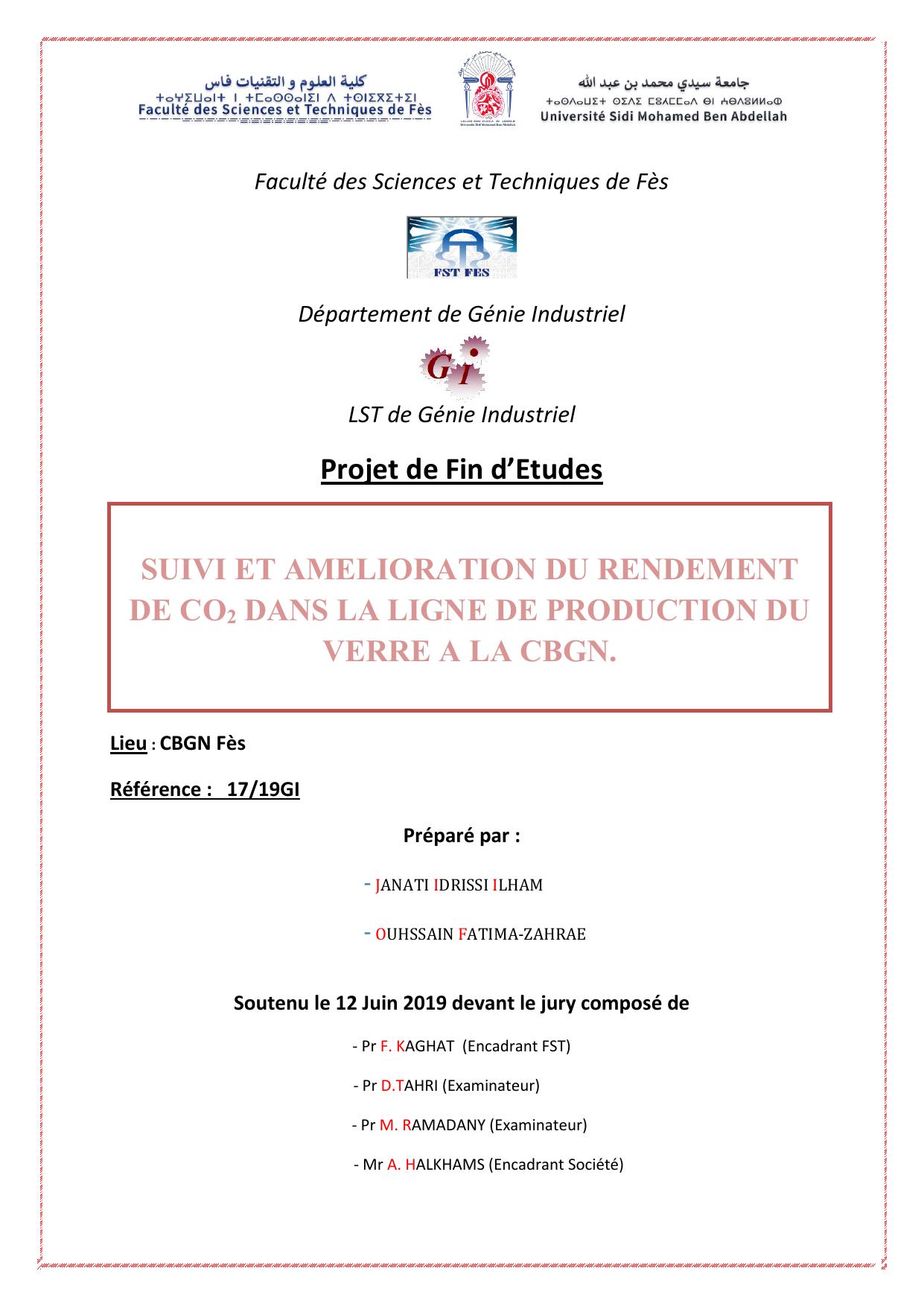 SUIVI ET AMELIORATION DU RENDEMENT DE CO2 DANS LA LIGNE DE PRODUCTION DU VERRE A LA CBGN