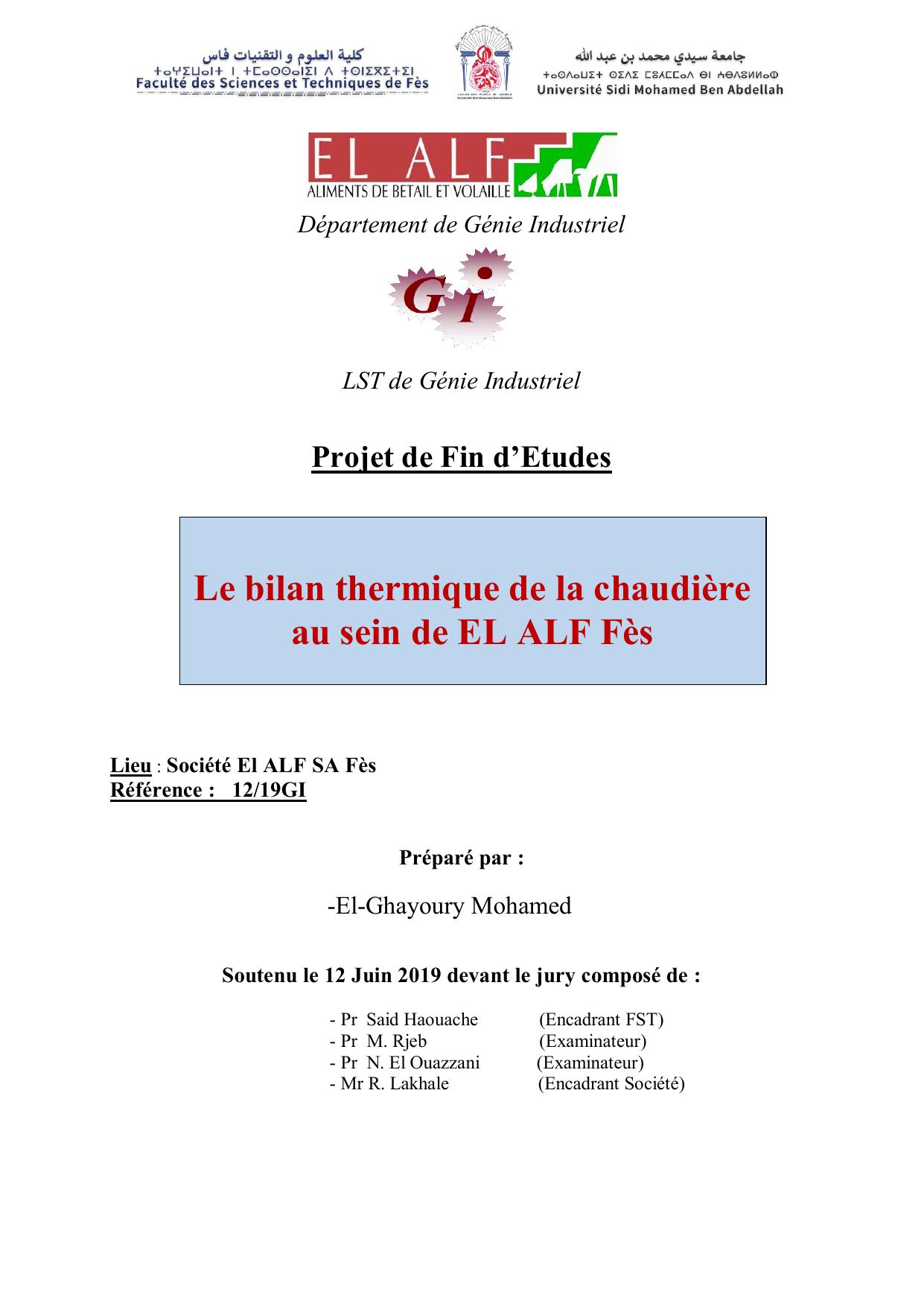 Le bilan thermique de la chaudière au sein de EL ALF Fès