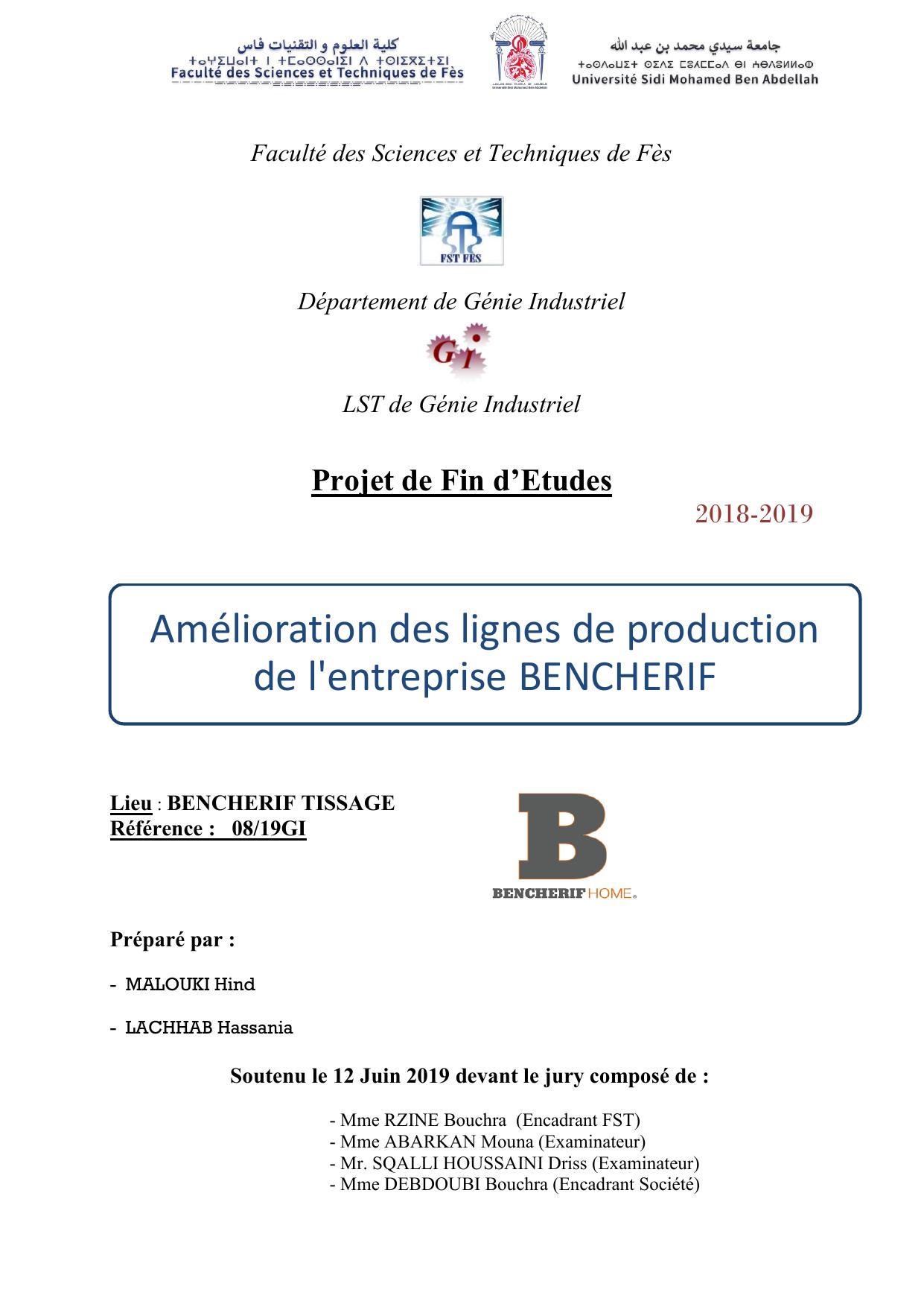 Amélioration des lignes de production de l'entreprise BENCHERIF