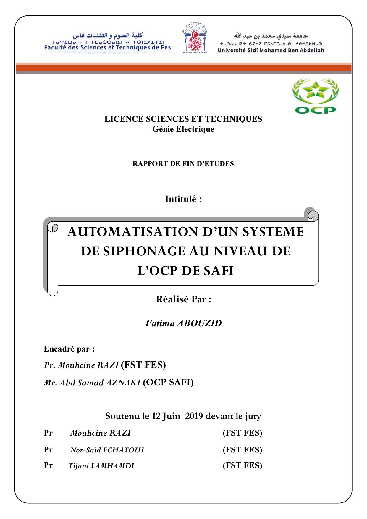 AUTOMATISATION D’UN SYSTEME DE SIPHONAGE AU NIVEAU DE L’OCP DE SAFIT