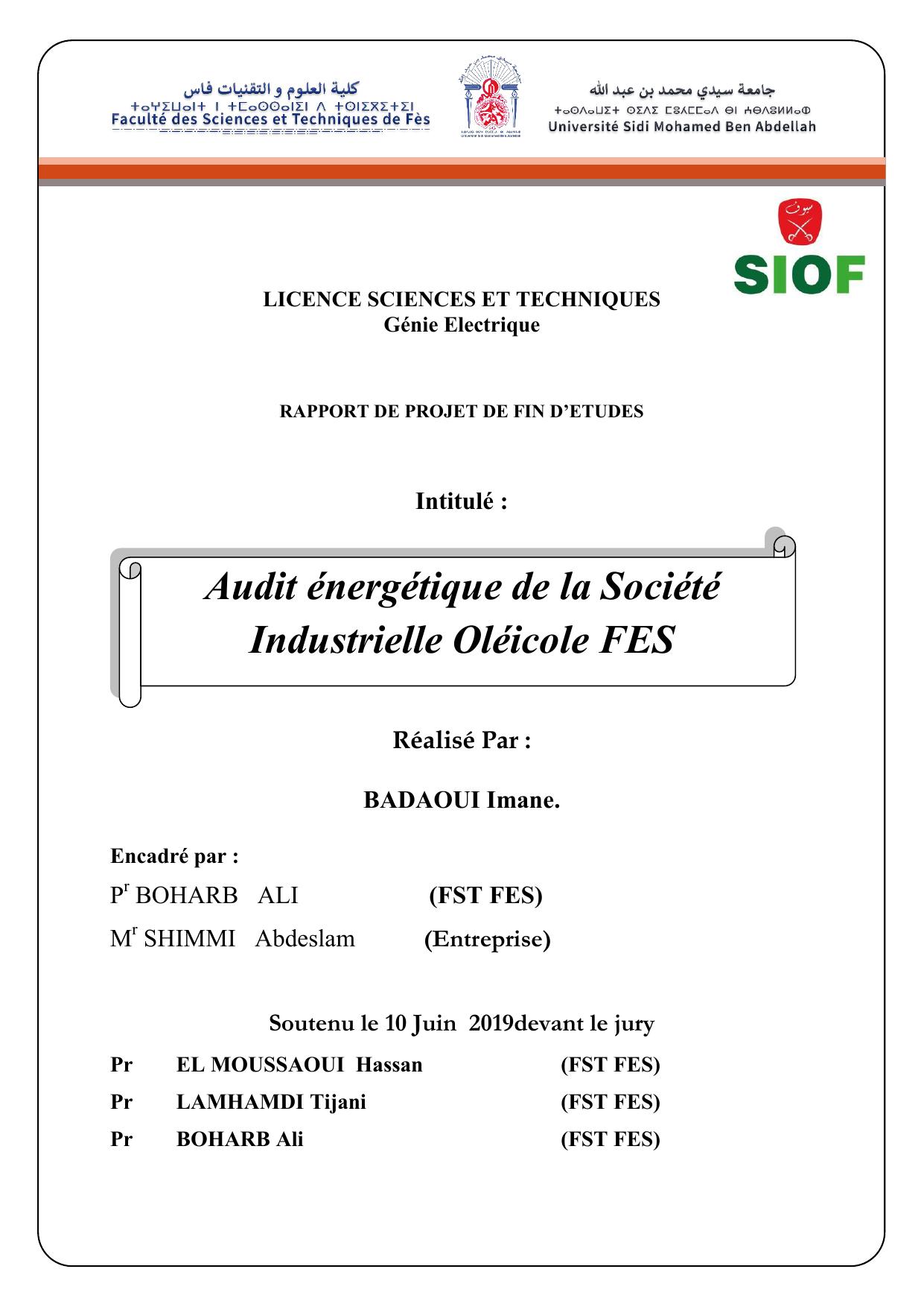 Audit énergétique de la Société Industrielle Oléicole FES