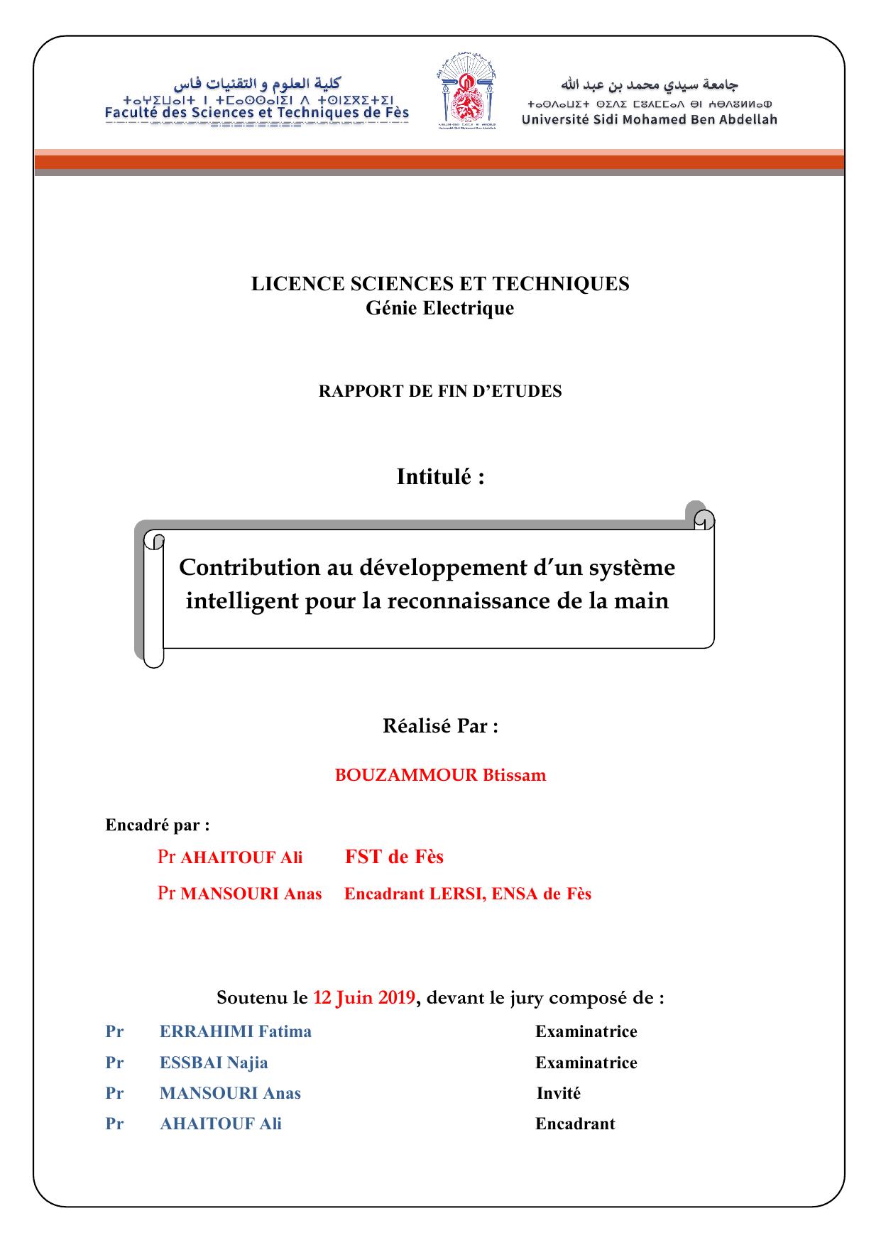 Contribution au développement d’un système intelligent pour la reconnaissance de la main