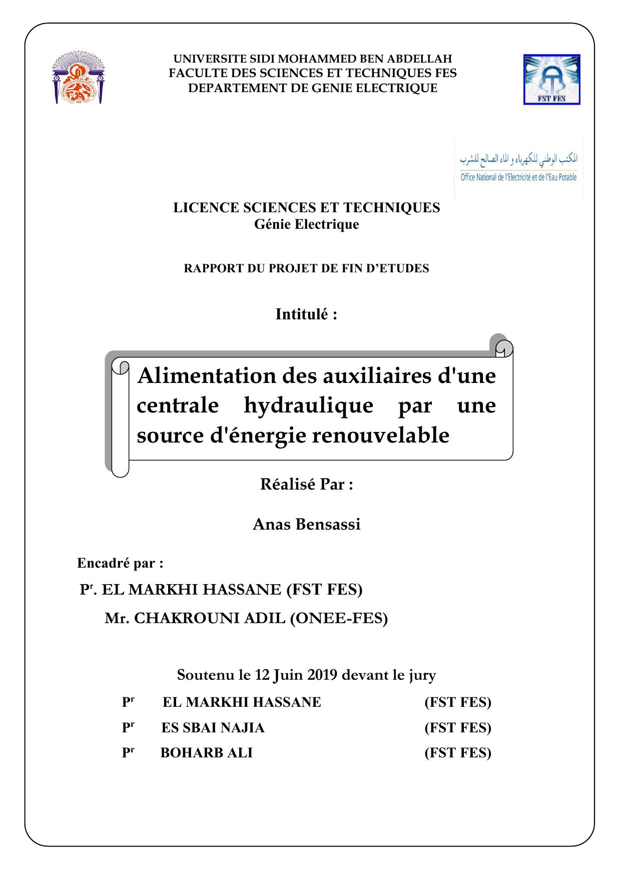 Alimentation des auxiliaires d'une centrale hydraulique par une source d'énergie renouvelable