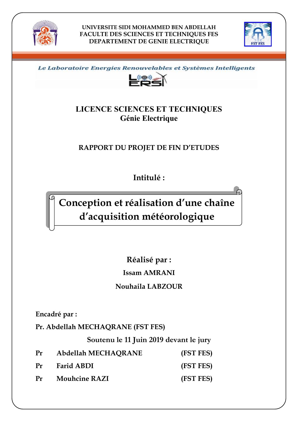 Conception et réalisation d’une chaîne d’acquisition météorologique