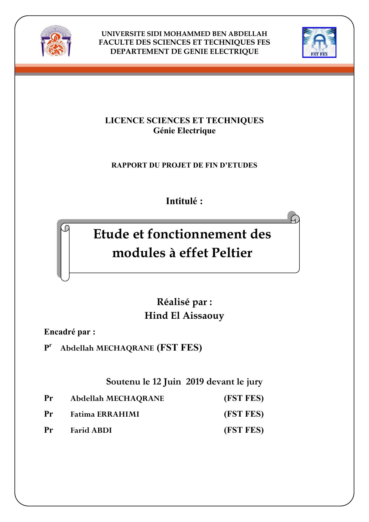 Etude et fonctionnement des modules à effet Peltier