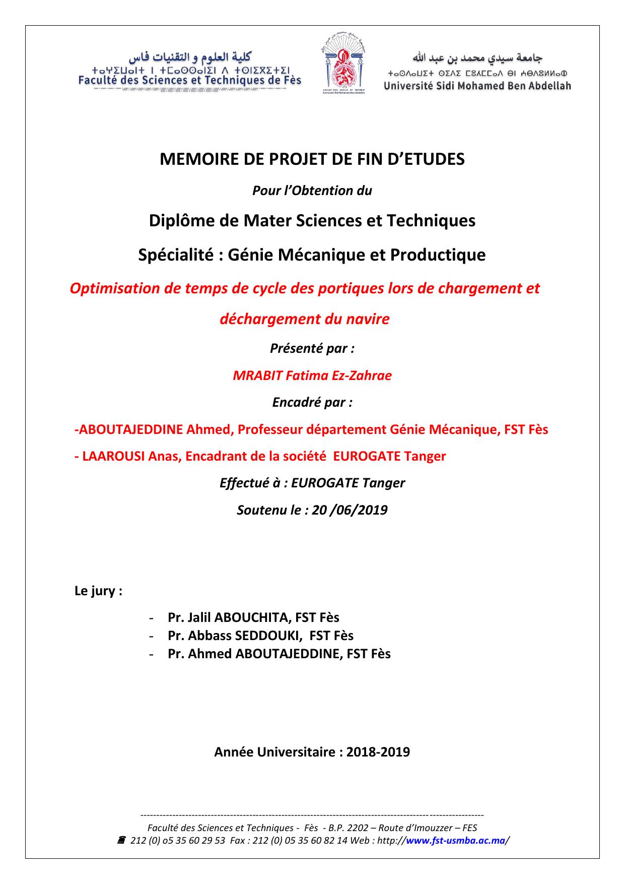 Optimisation de temps de cycle des portiques lors de chargement et déchargement du navire