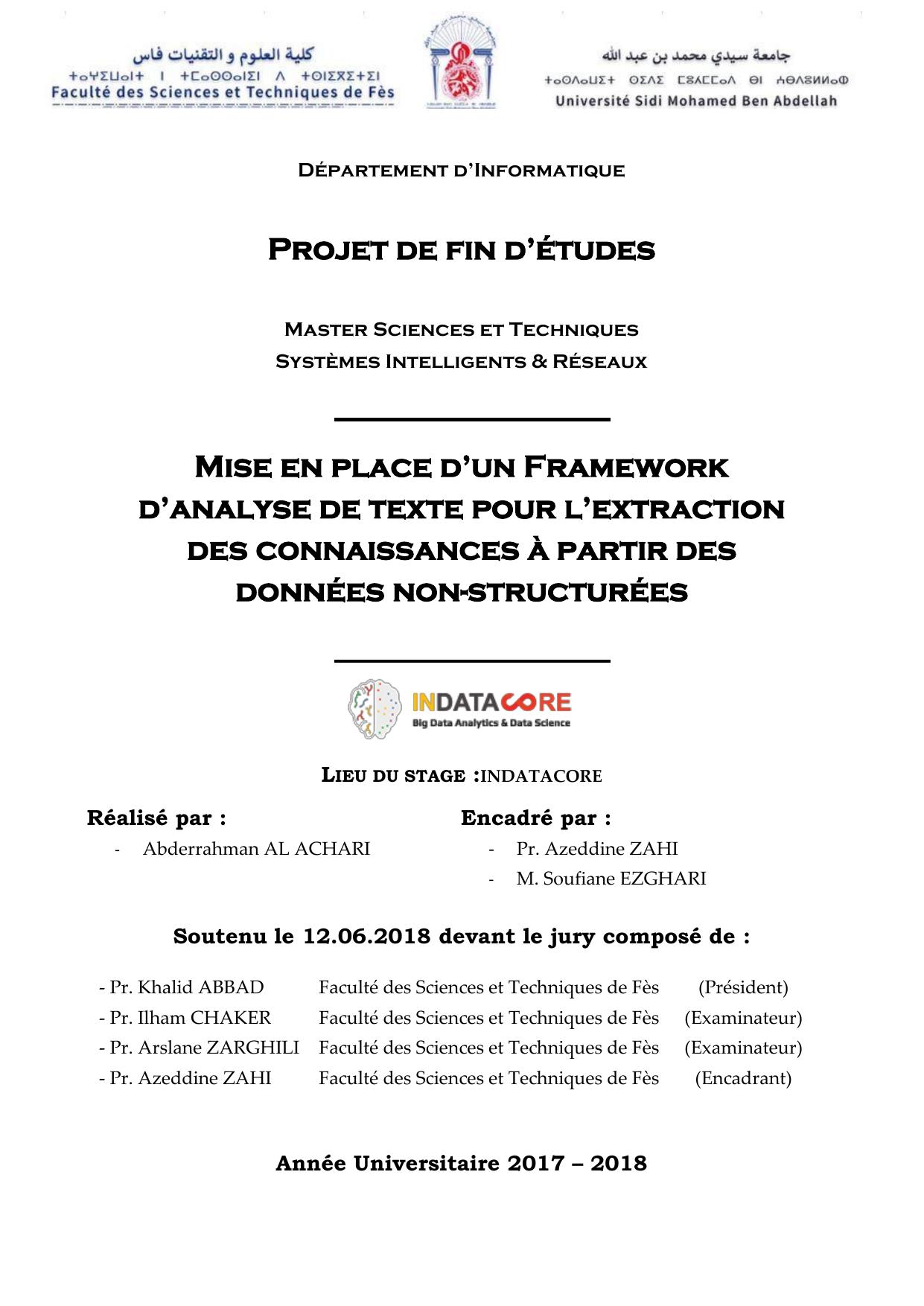 Mise en place d’un Framework d’analyse de texte pour l’extraction des connaissances à partir des données non-structurées