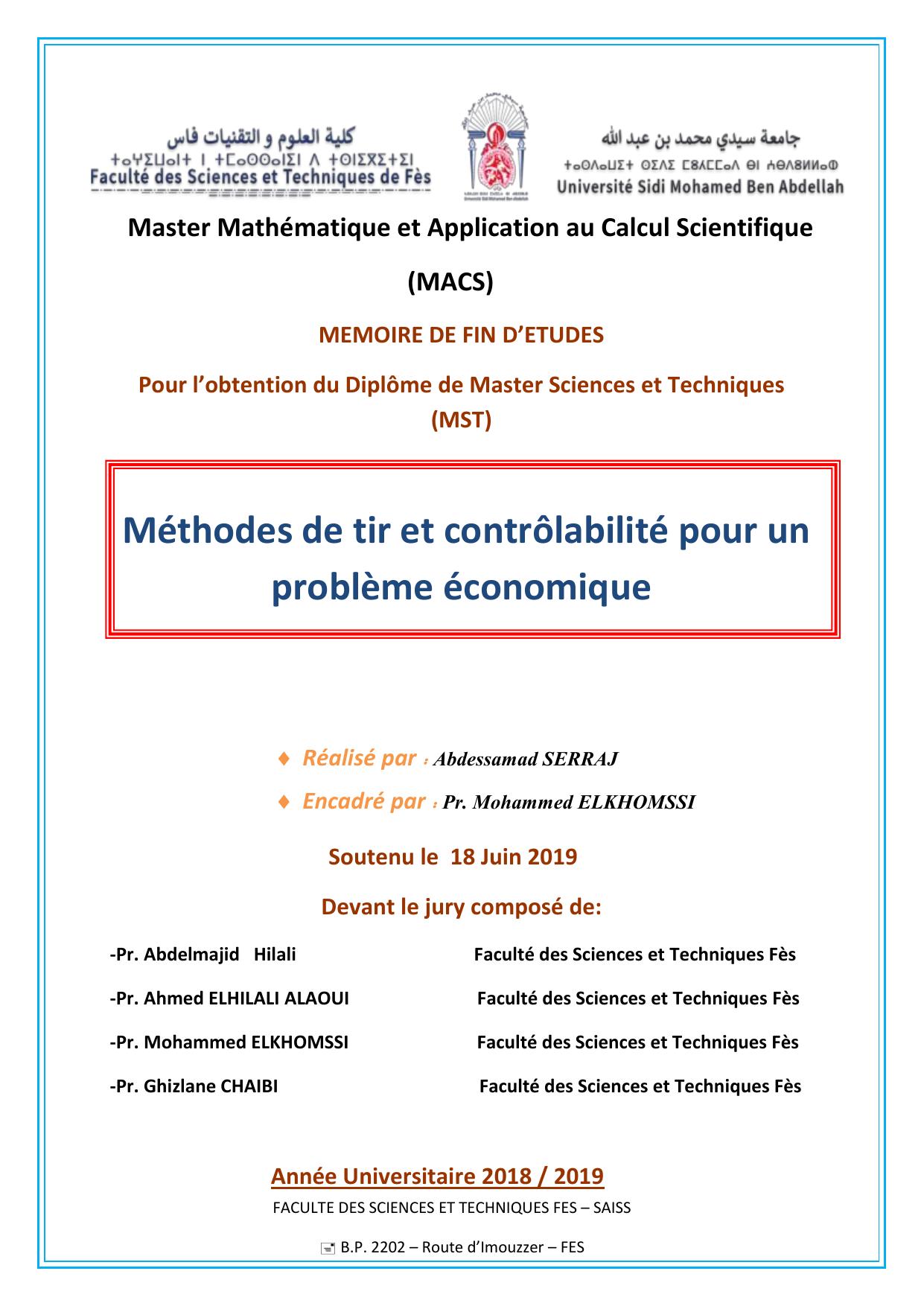 Méthodes de tir et contrôlabilité pour un problème économique