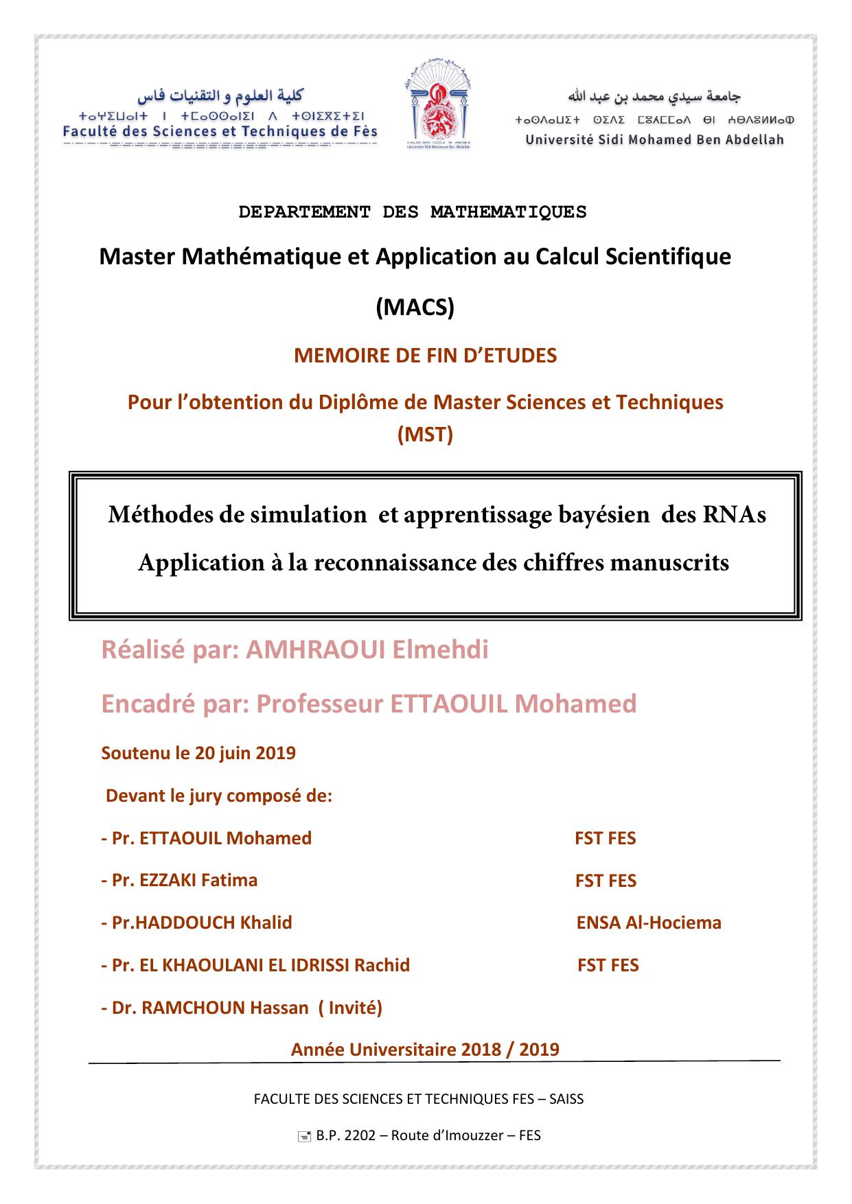 Méthodes de simulation et apprentissage bayésien des RNAs Application à la reconnaissance des chiffres manuscrits