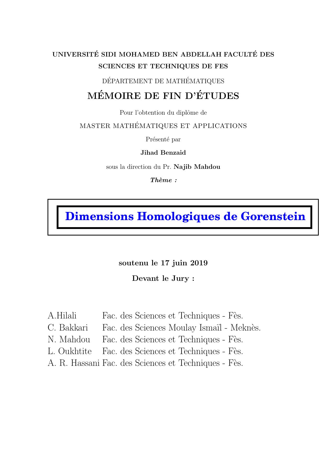 Dimensions Homologiques de Gorenstein