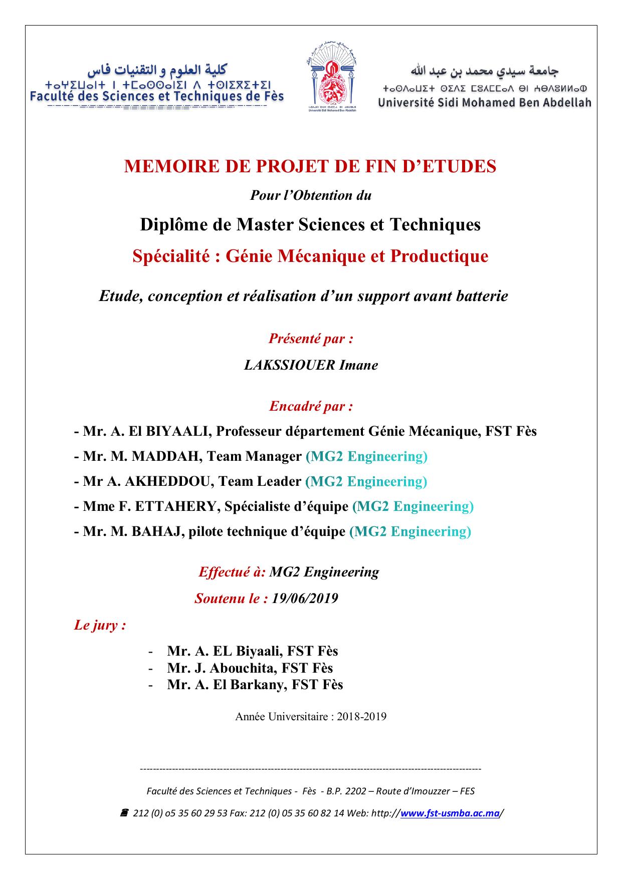 Etude, conception et réalisation d’un support avant batterie