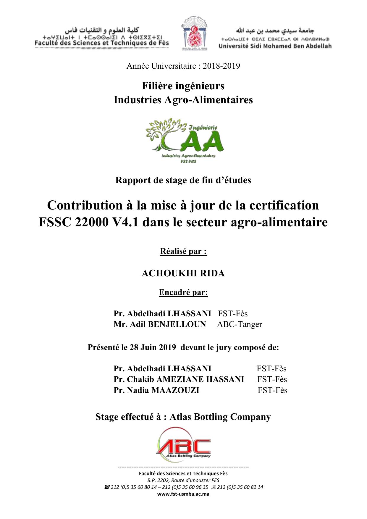 Contribution à la mise à jour de la certification FSSC 22000 V4.1 dans le secteur agro-alimentaire