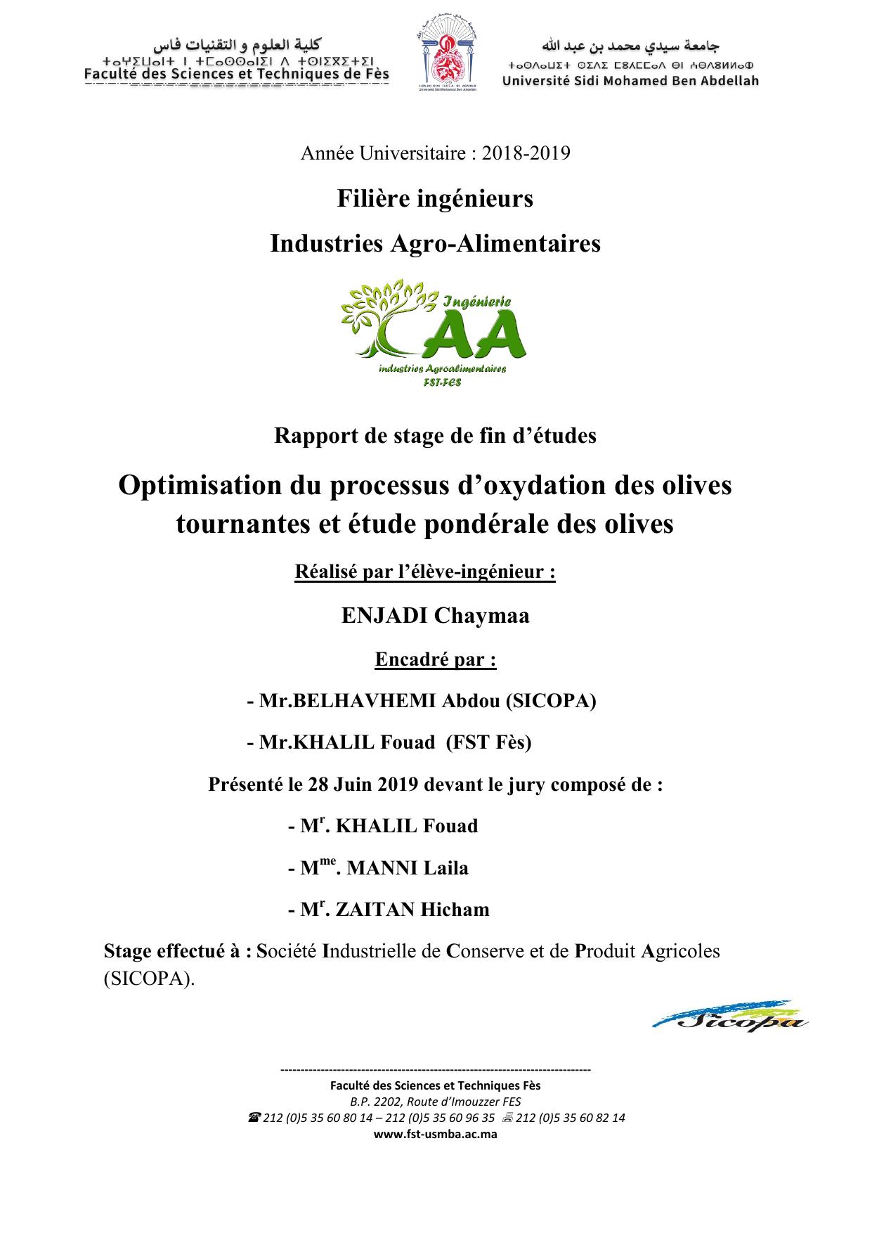 Optimisation du processus d’oxydation des olives tournantes et étude pondérale des olives