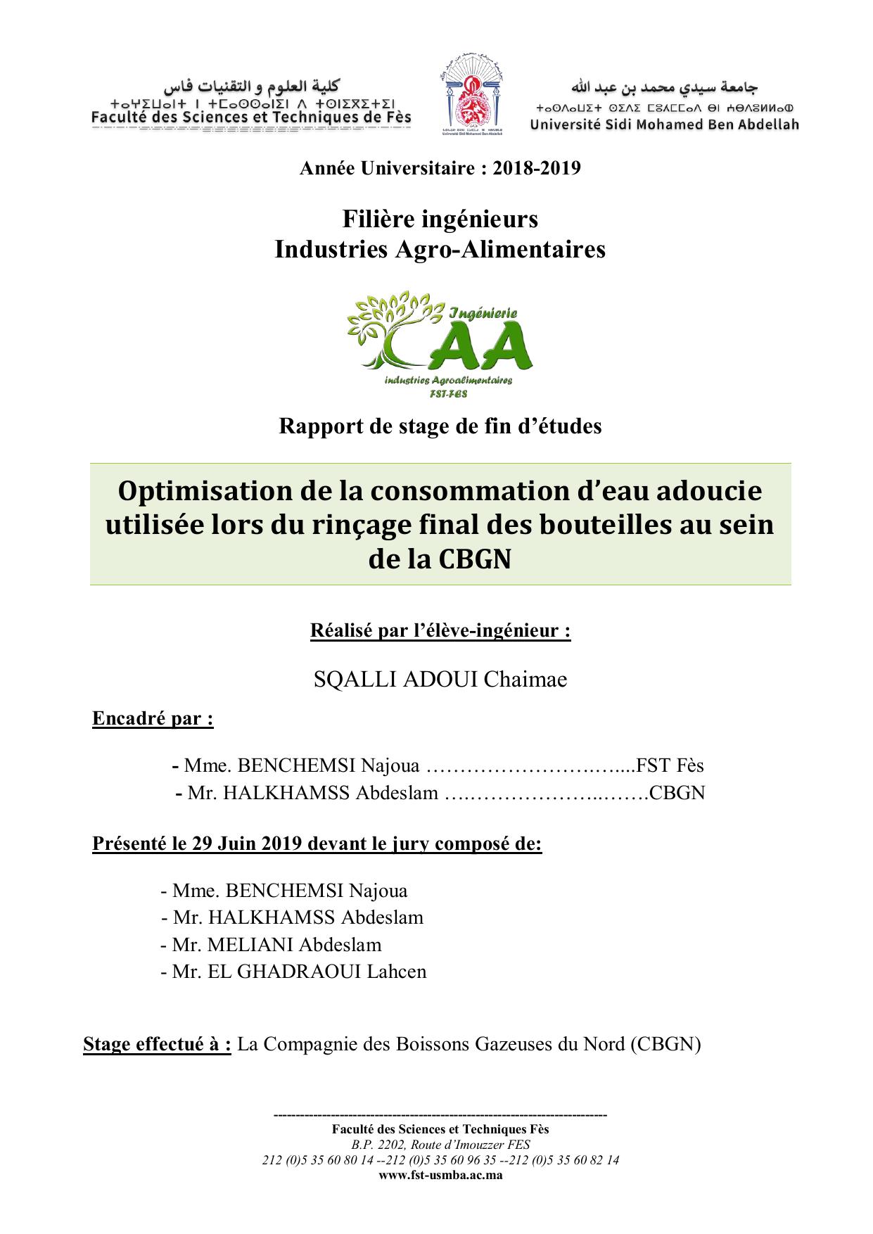 Optimisation de la consommation d’eau adoucie utilisée lors du rinçage final des bouteilles au sein de la CBGN