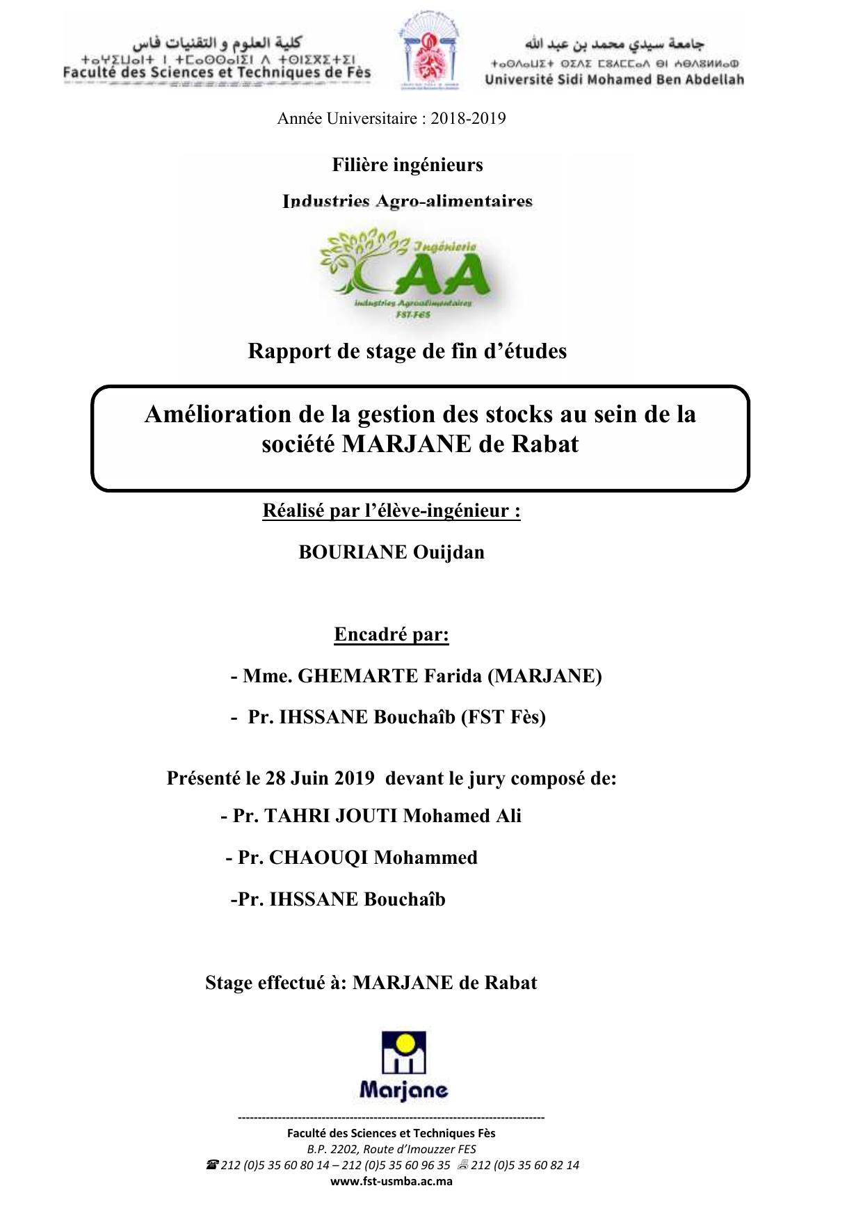 Amélioration de la gestion des stocks au sein de la société MARJANE de Rabat