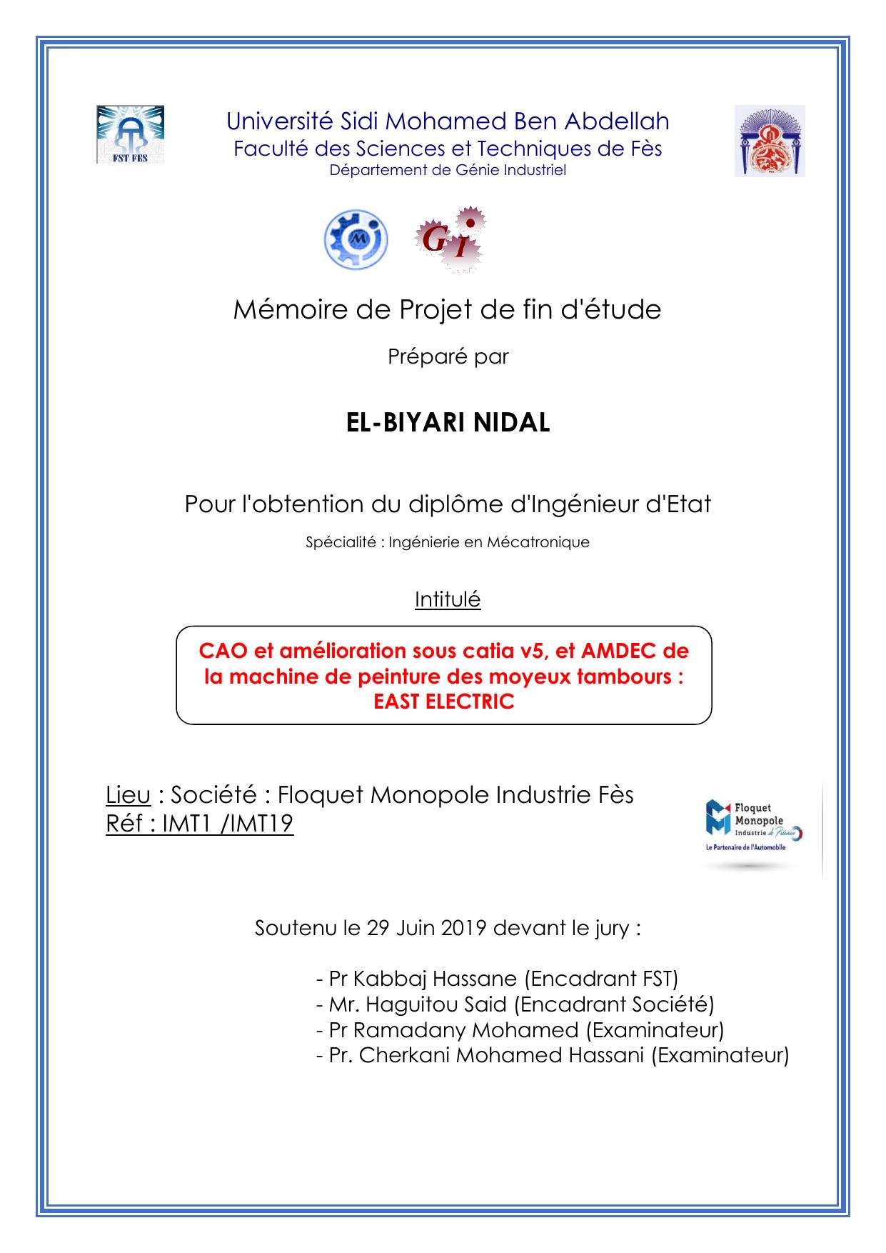 CAO et amélioration sous catia v5, et AMDEC de la machine de peinture des moyeux tambours : EAST ELECTRIC