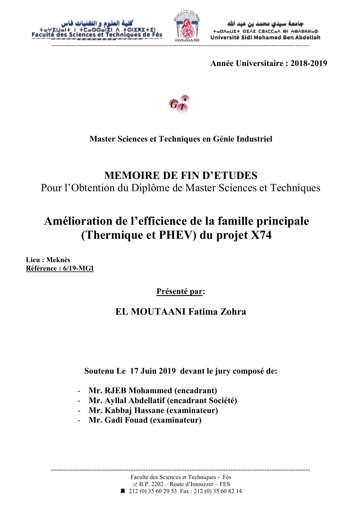 Amélioration de l’efficience de la famille principale (Thermique et PHEV) du projet X74