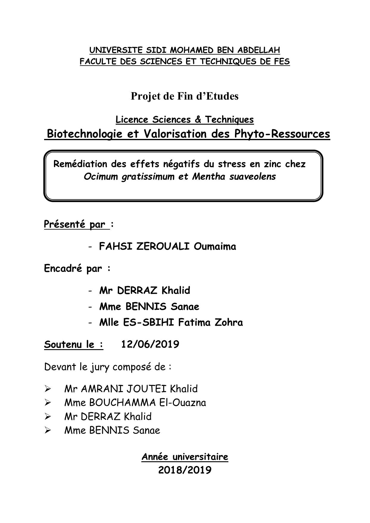 Remédiation des effets négatifs du stress en zinc chez Ocimum gratissimum et Mentha suaveolens