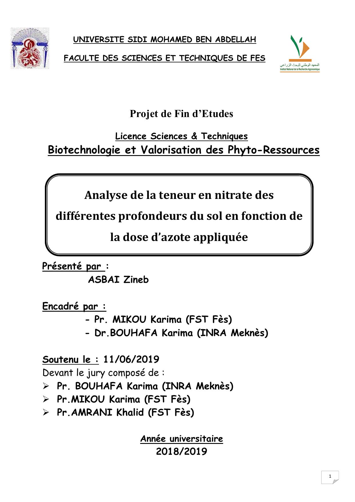 Analyse de la teneur en nitrate des différentes profondeurs du sol en fonction de la dose d’azote appliquée