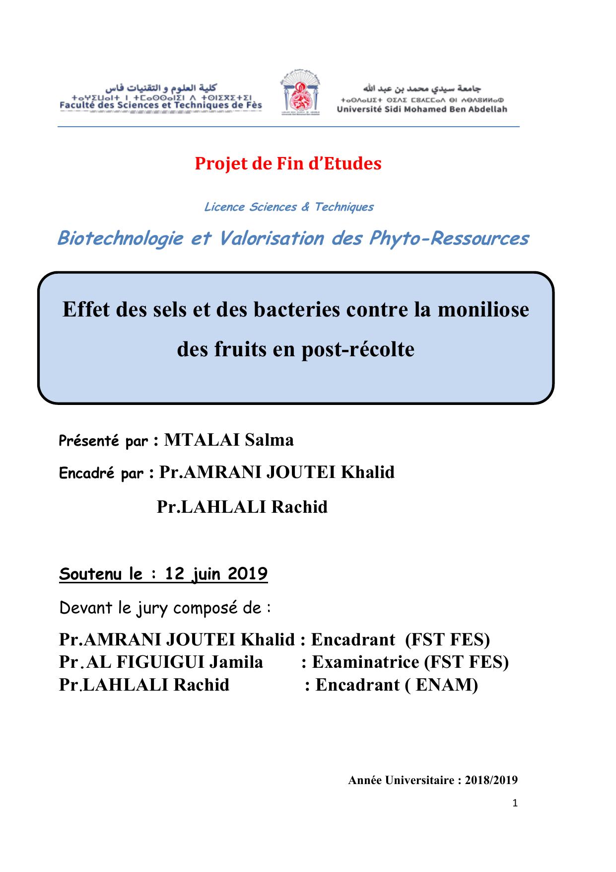 Effet des sels et des bacteries contre la moniliose des fruits en post-récolte