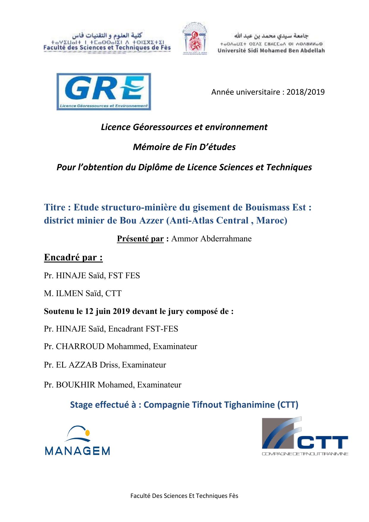 Etude structuro-minière du gisement de Bouismass Est : district minier de Bou Azzer (Anti-Atlas Central , Maroc)