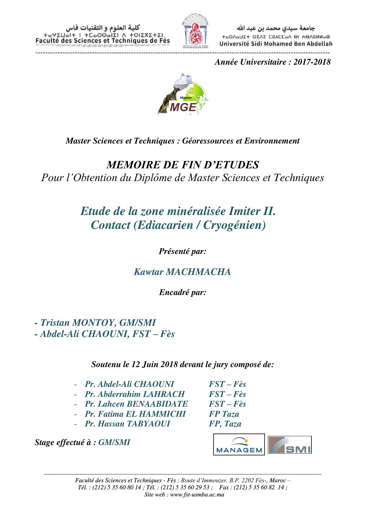 Etude de la zone minéralisée Imiter II. Contact (Ediacarien / Cryogénien)