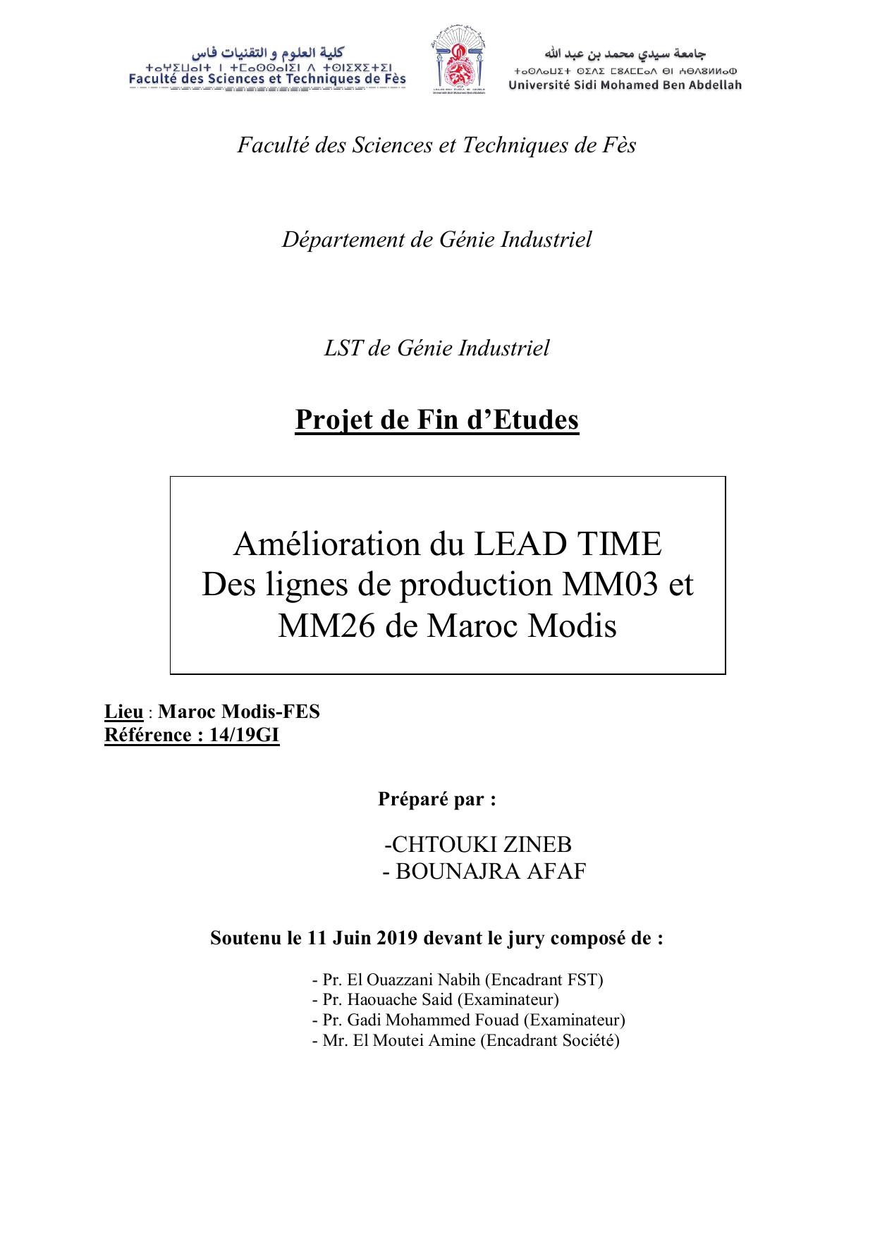 Amélioration du LEAD TIME Des lignes de production MM03 et MM26 de Maroc Modis