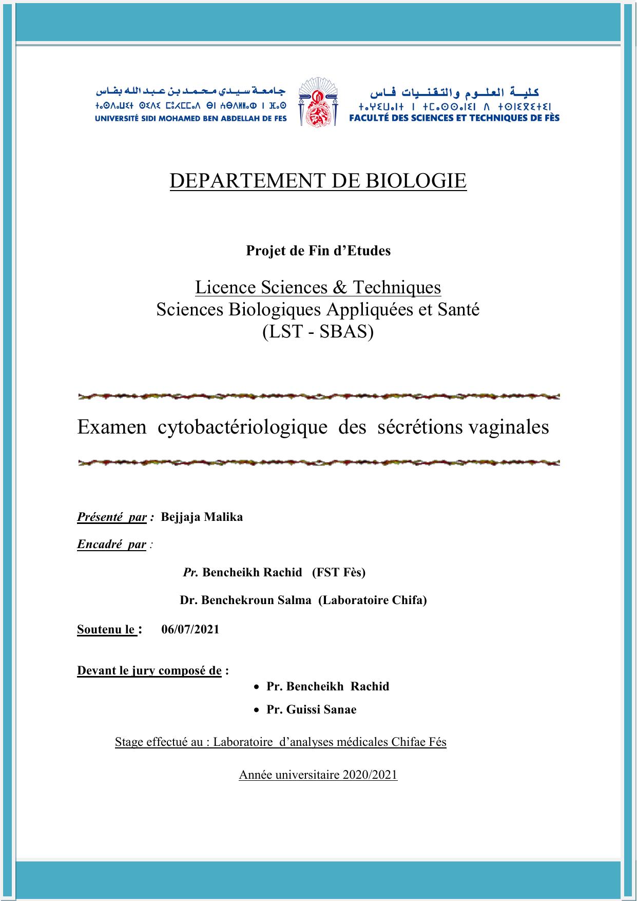 Examen cytobactériologique des sécrétions vaginales