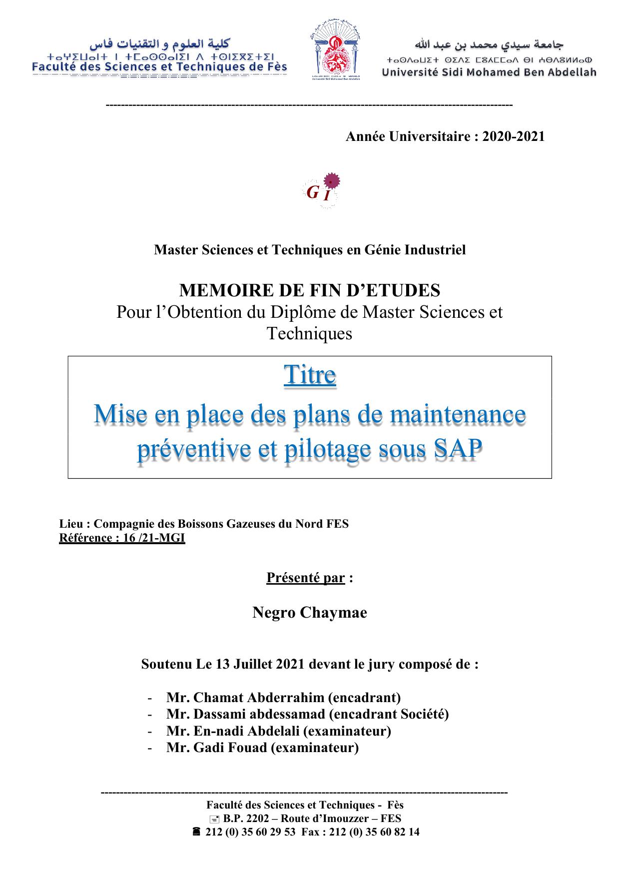 Mise en place des plans de maintenance préventive et pilotage sous SAP