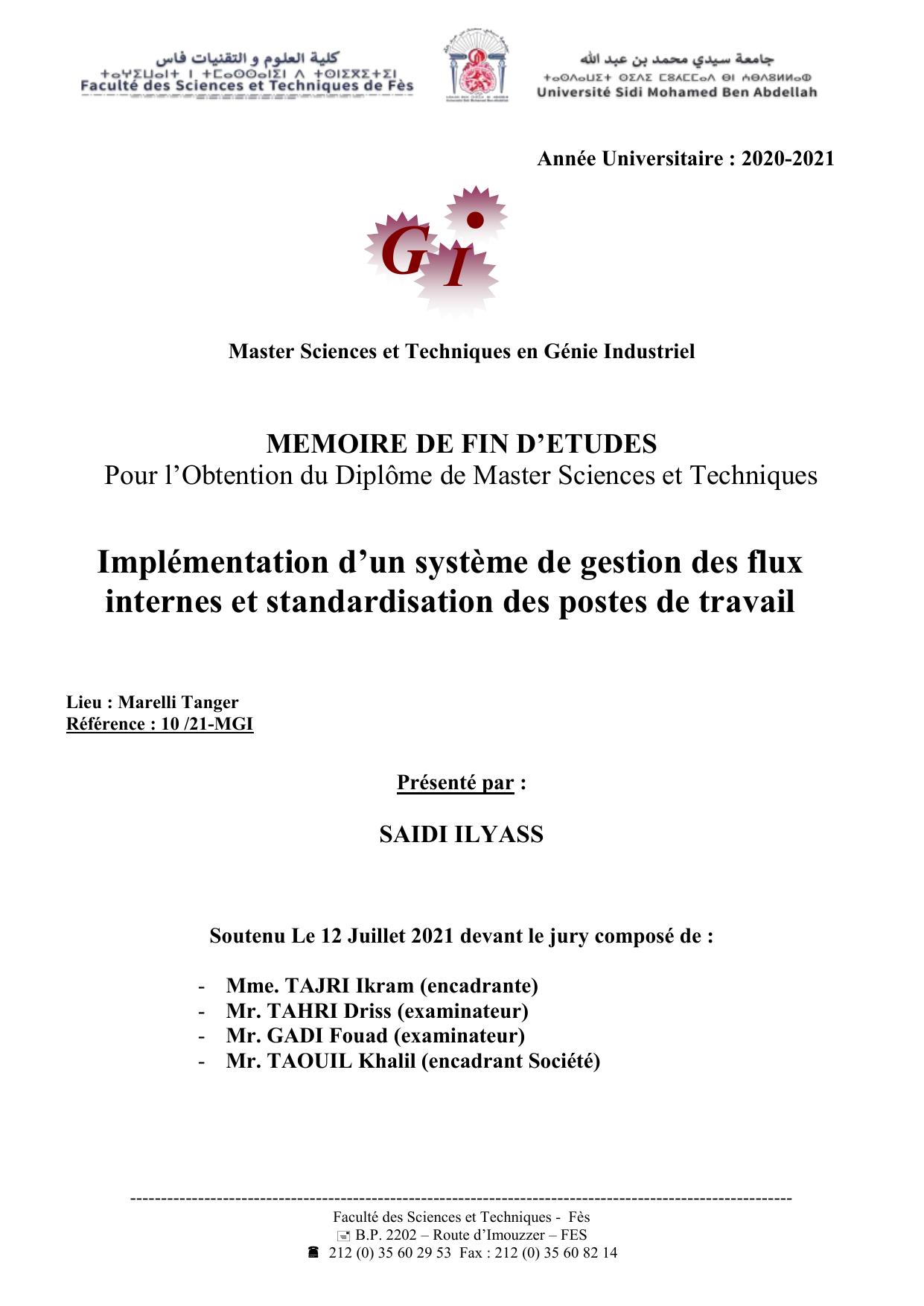 Implémentation d’un système de gestion des flux internes et standardisation des postes de travail