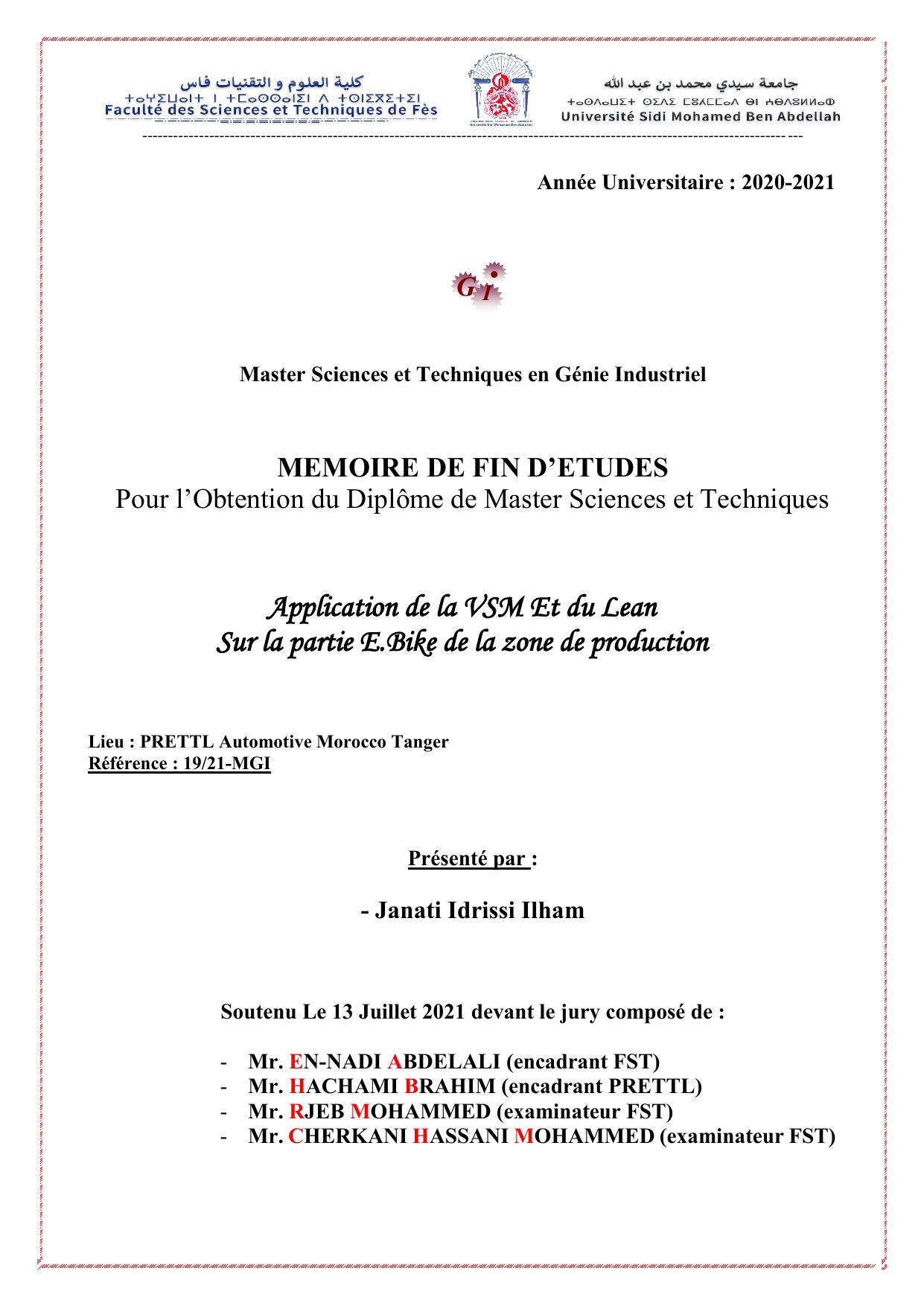 Application de la VSM Et du Lean Sur la partie E.Bike de la zone de production