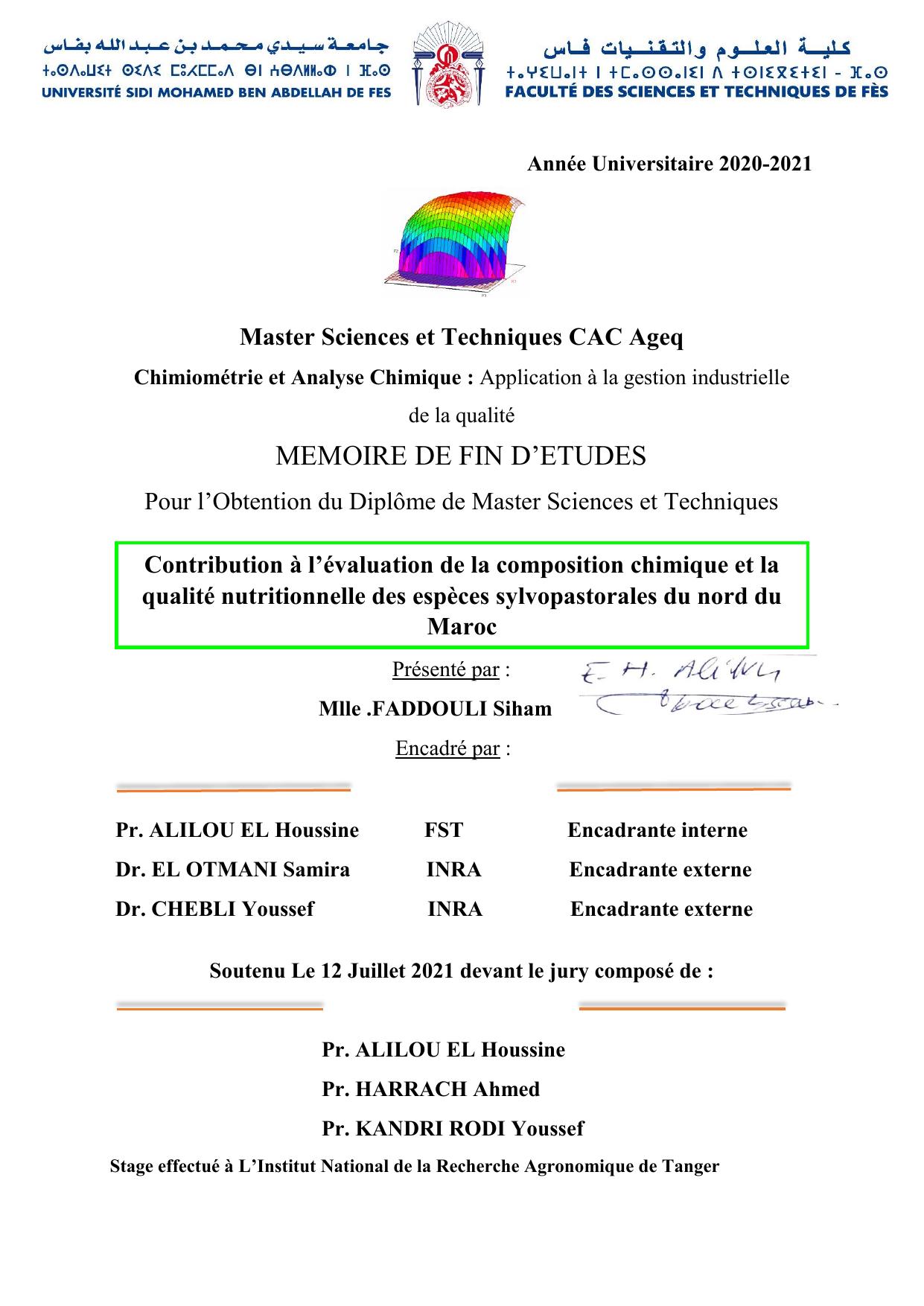 Contribution à l’évaluation de la composition chimique et la qualité nutritionnelle des espèces sylvopastorales du nord du Maroc