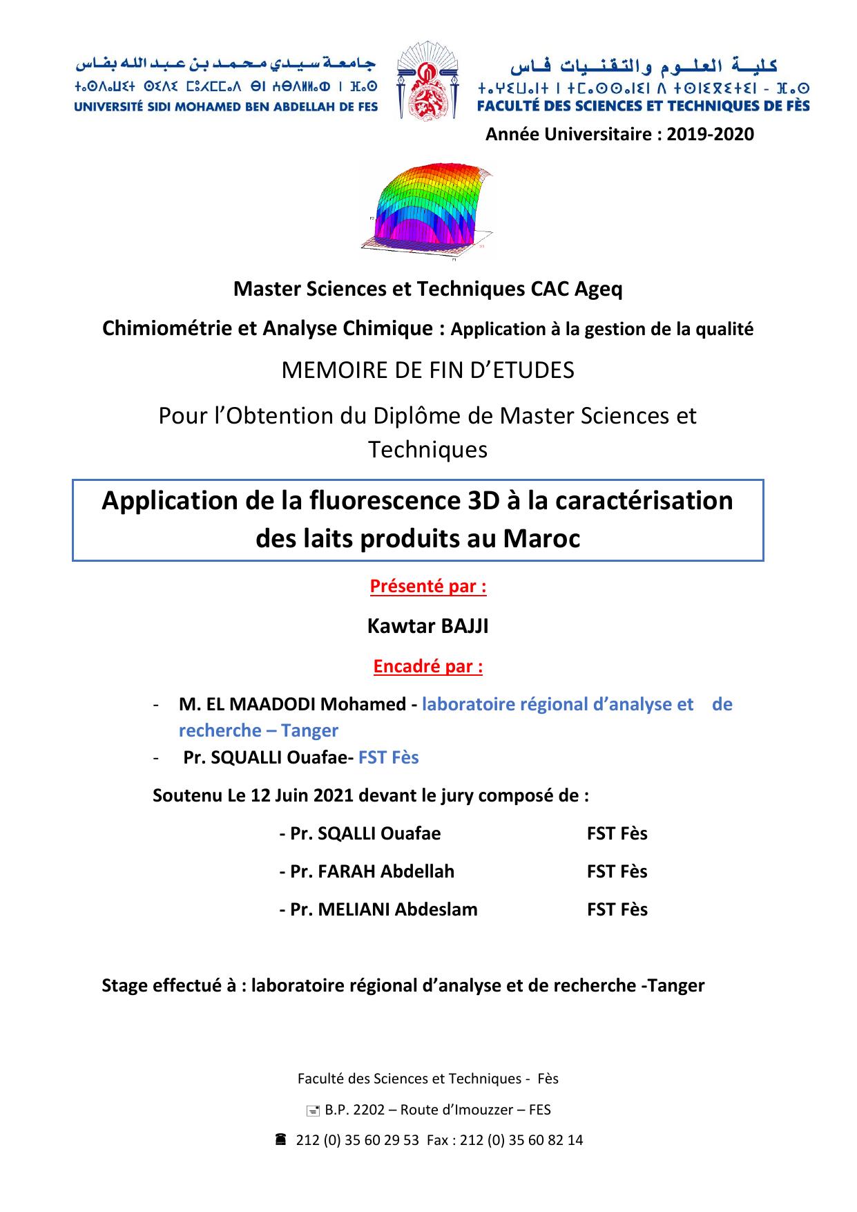 Application de la fluorescence 3D à la caractérisation des laits produits au Maroc