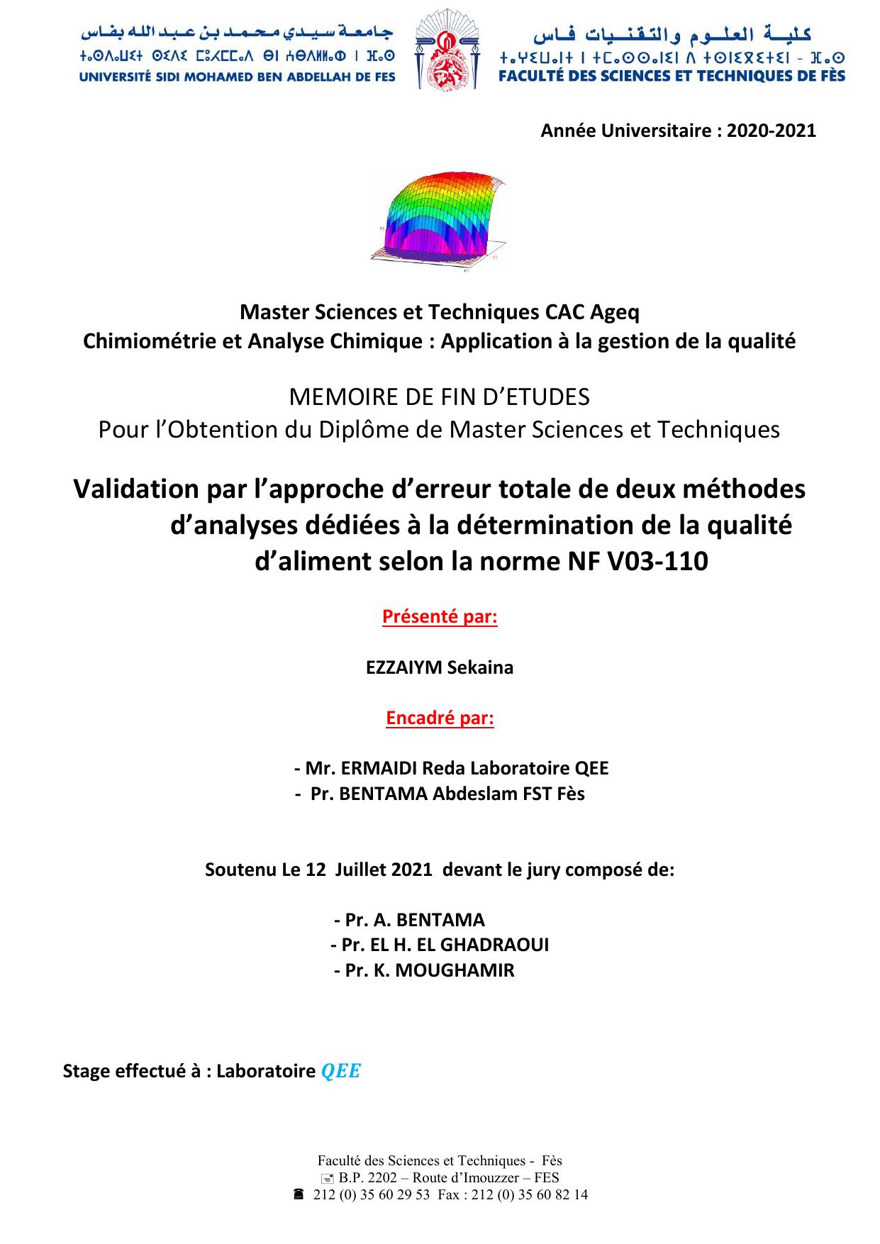 Validation par l’approche d’erreur totale de deux méthodes d’analyses dédiées à la détermination de la qualité d’aliment selon la norme NF V03-110