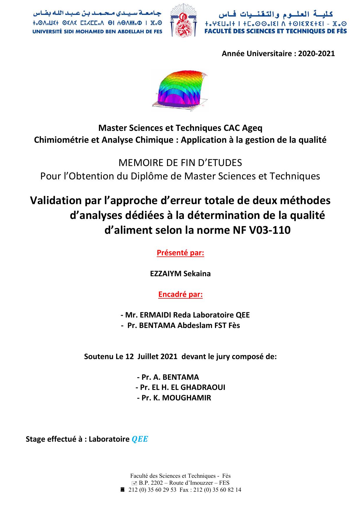 Validation par l’approche d’erreur totale de deux méthodes d’analyses dédiées à la détermination de la qualité d’aliment selon la norme NF V03-110