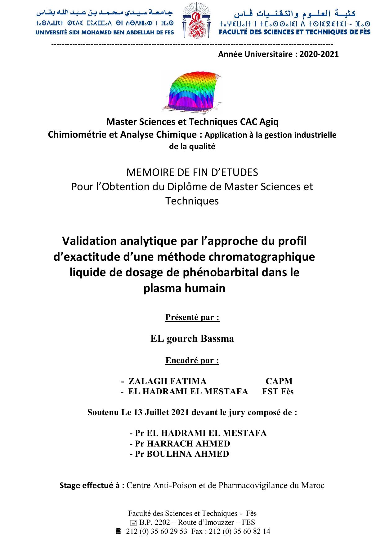 Validation analytique par l’approche du profil d’exactitude d’une méthode chromatographique liquide d e dosage de phénobarbital dans le plasma humain